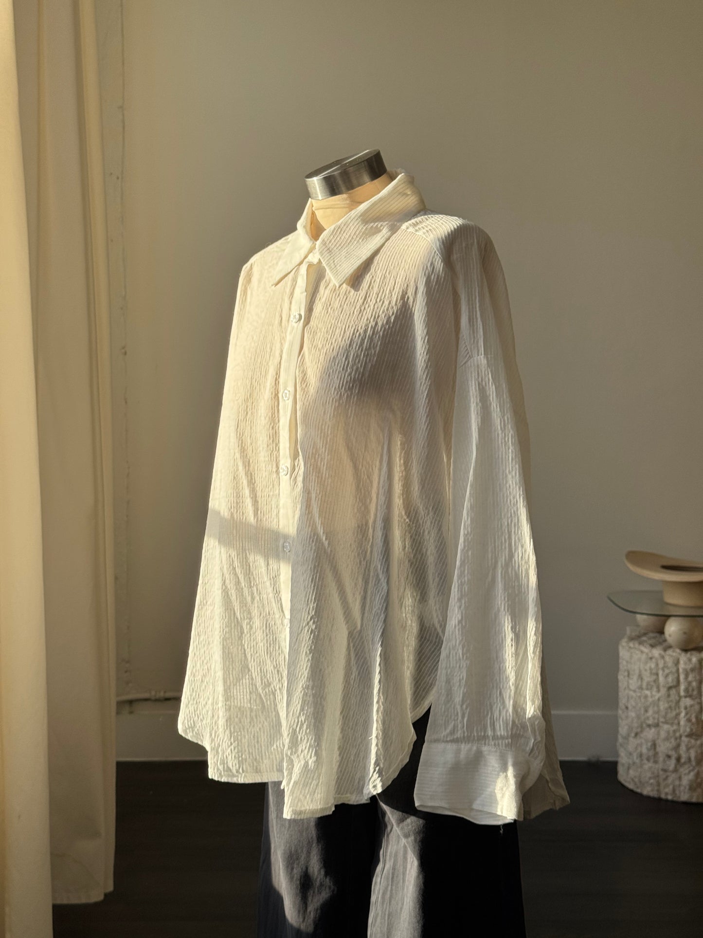 Riley Cotton Sheer Button Down In White