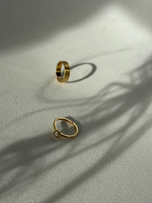 Sagan 14k Gold Dipped Double Band Crystal Charm Ring Set In Gold Champagne