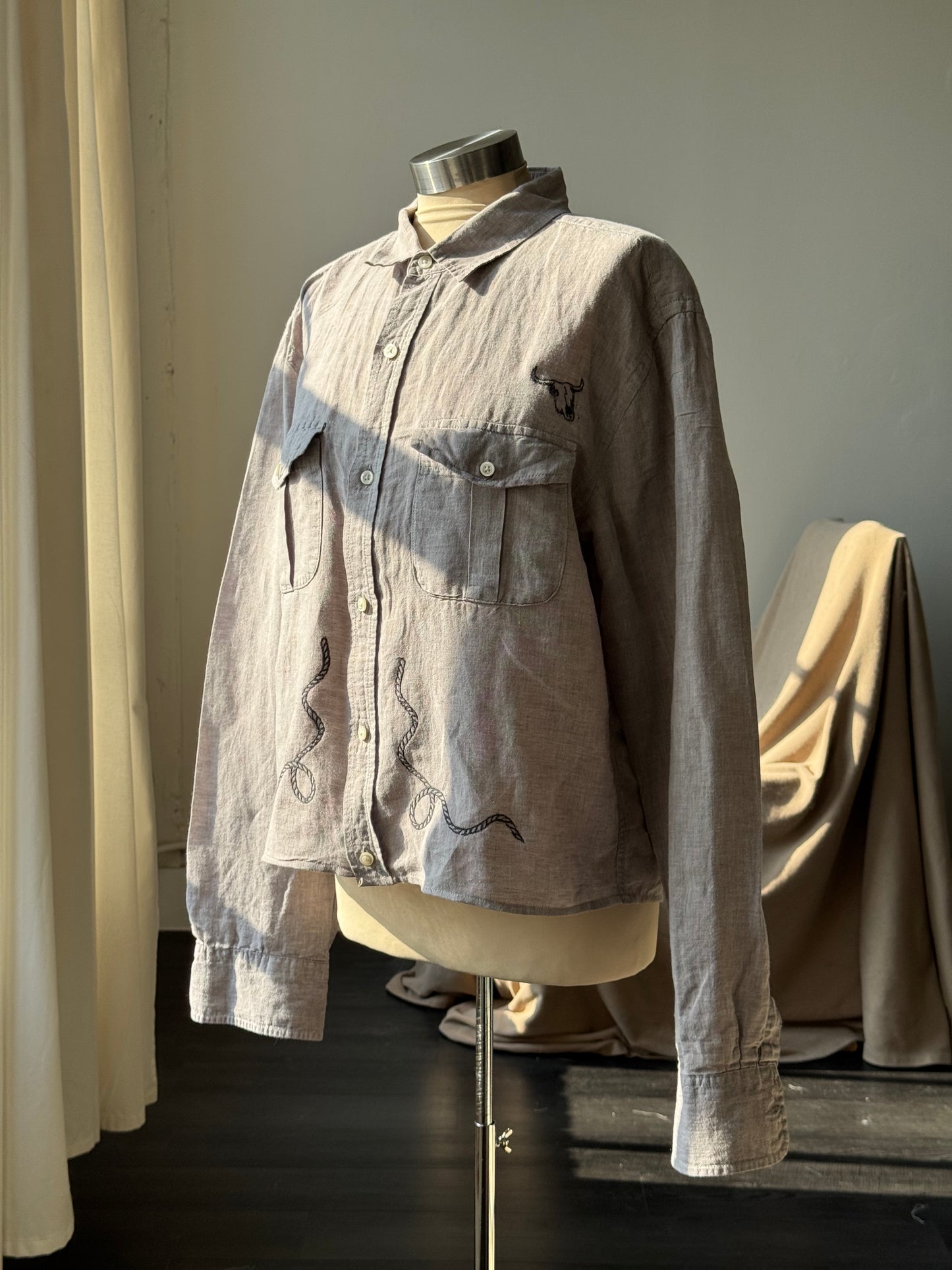 Judy Handcrafted Sad Songs Utility Shirt In Smoke