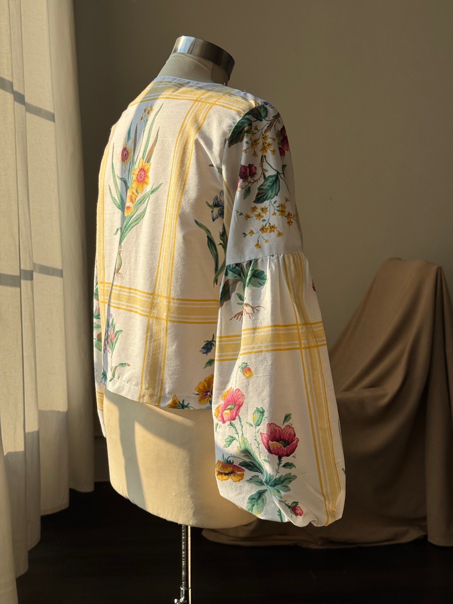 Brenda Faye Handcrafted Vintage Lantern Sleeve Tie Front Top
