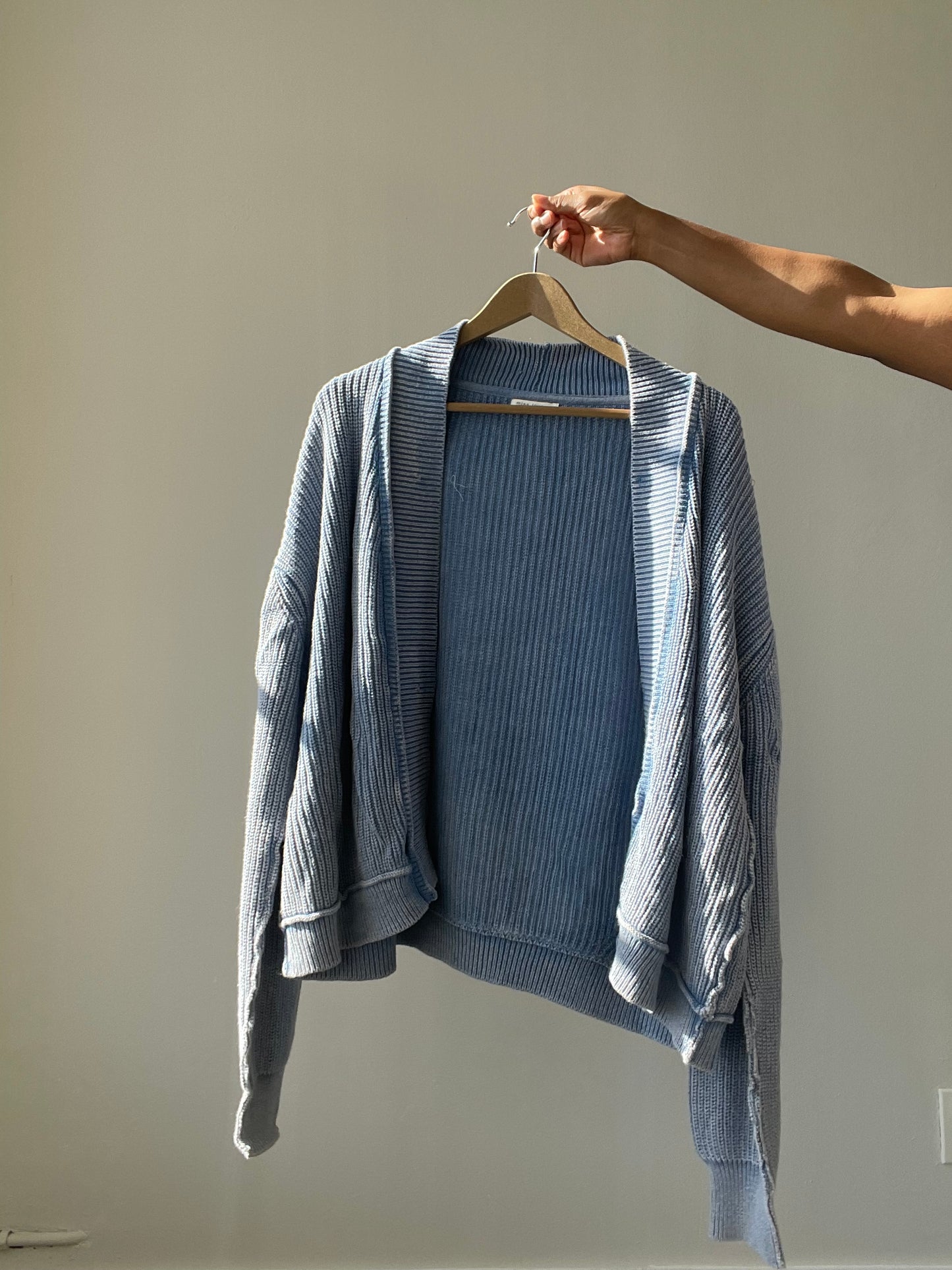 Daniel Cotton Classic Crop Knit Open Front Sweater In Acid Denim
