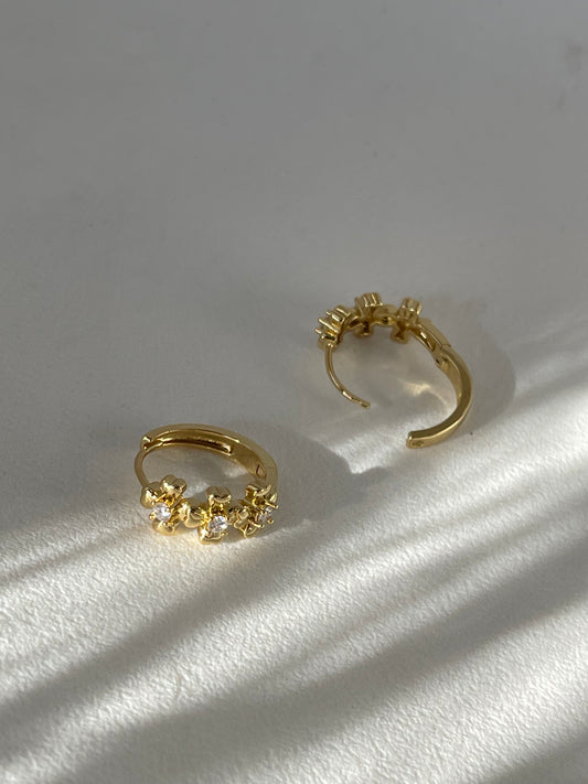 Rebecca Stainless Steel Tri Floral Charm Hug Hoop Earring In Yellow Gold