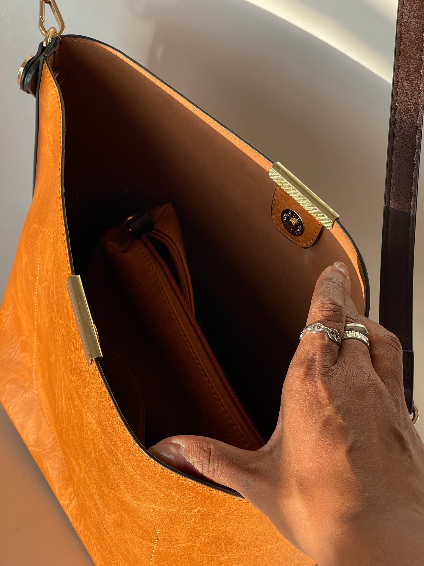 Bryan Utility Crossbody Vegan Leather Bag In Whiskey 