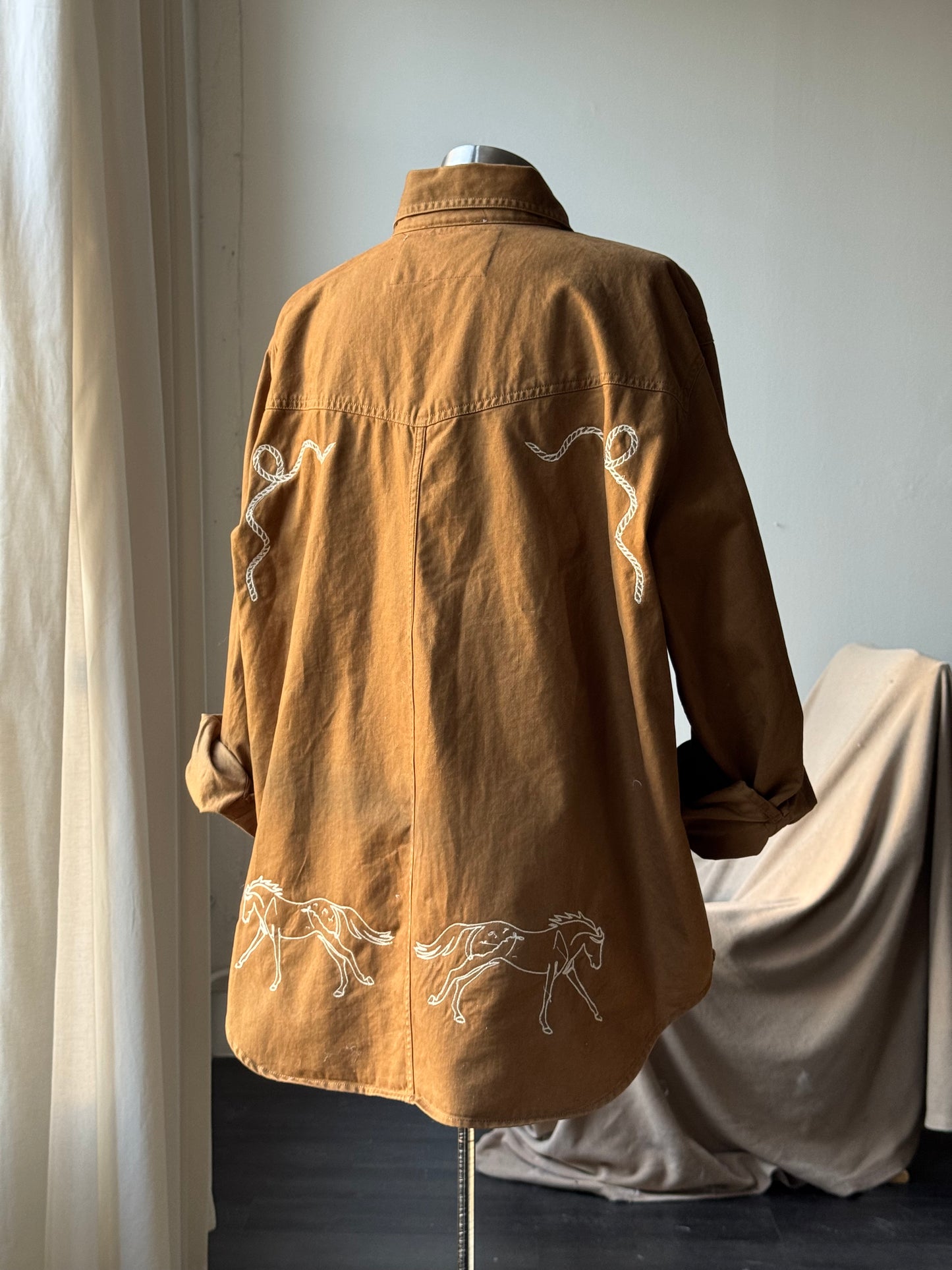 Jaxson Handcrafted Embroidered Rodeo Workwear Shacket In Coffee