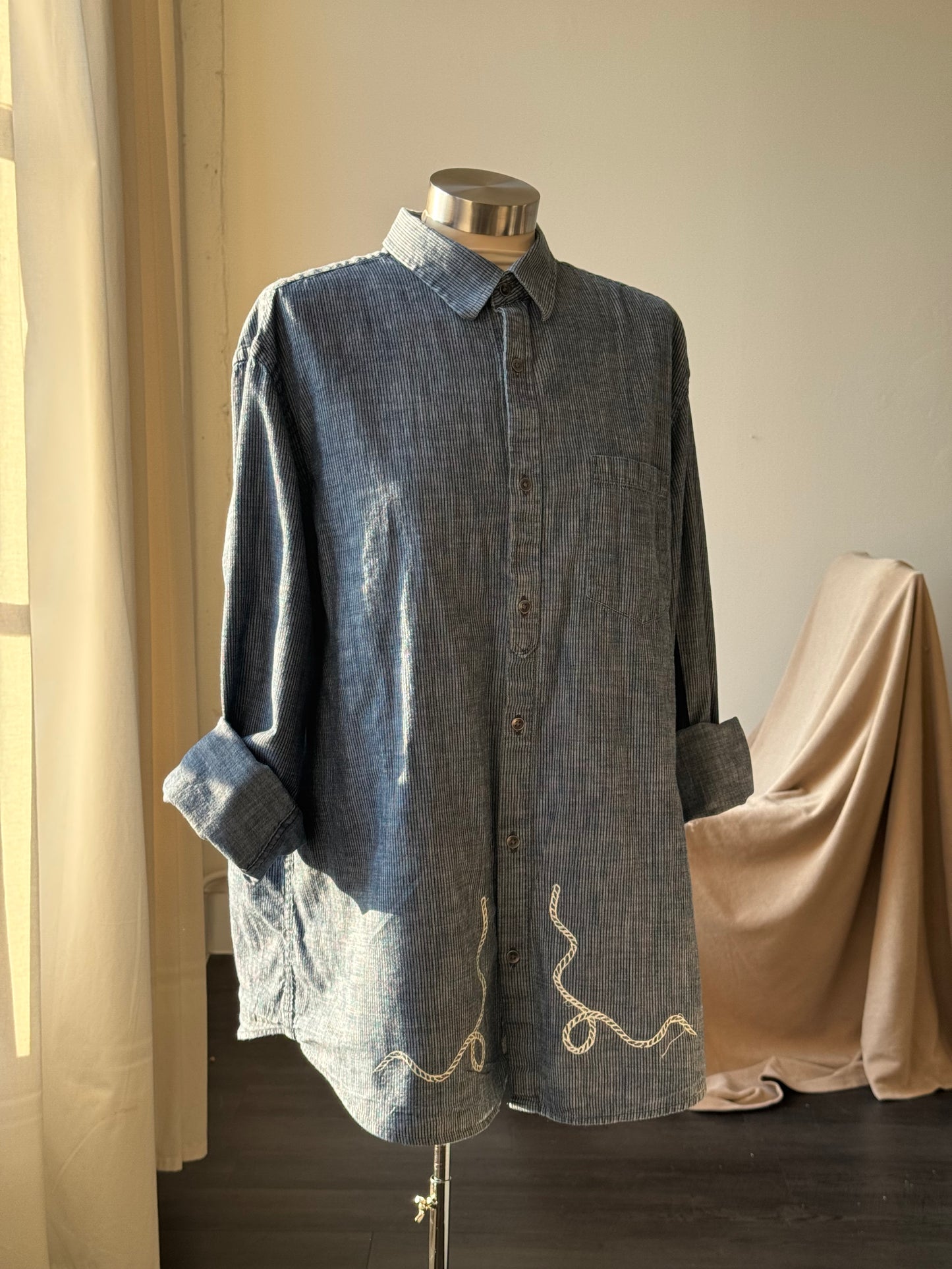 Jaxson Handcrafted Embroidered Old Souls Button Down In Deep Navy