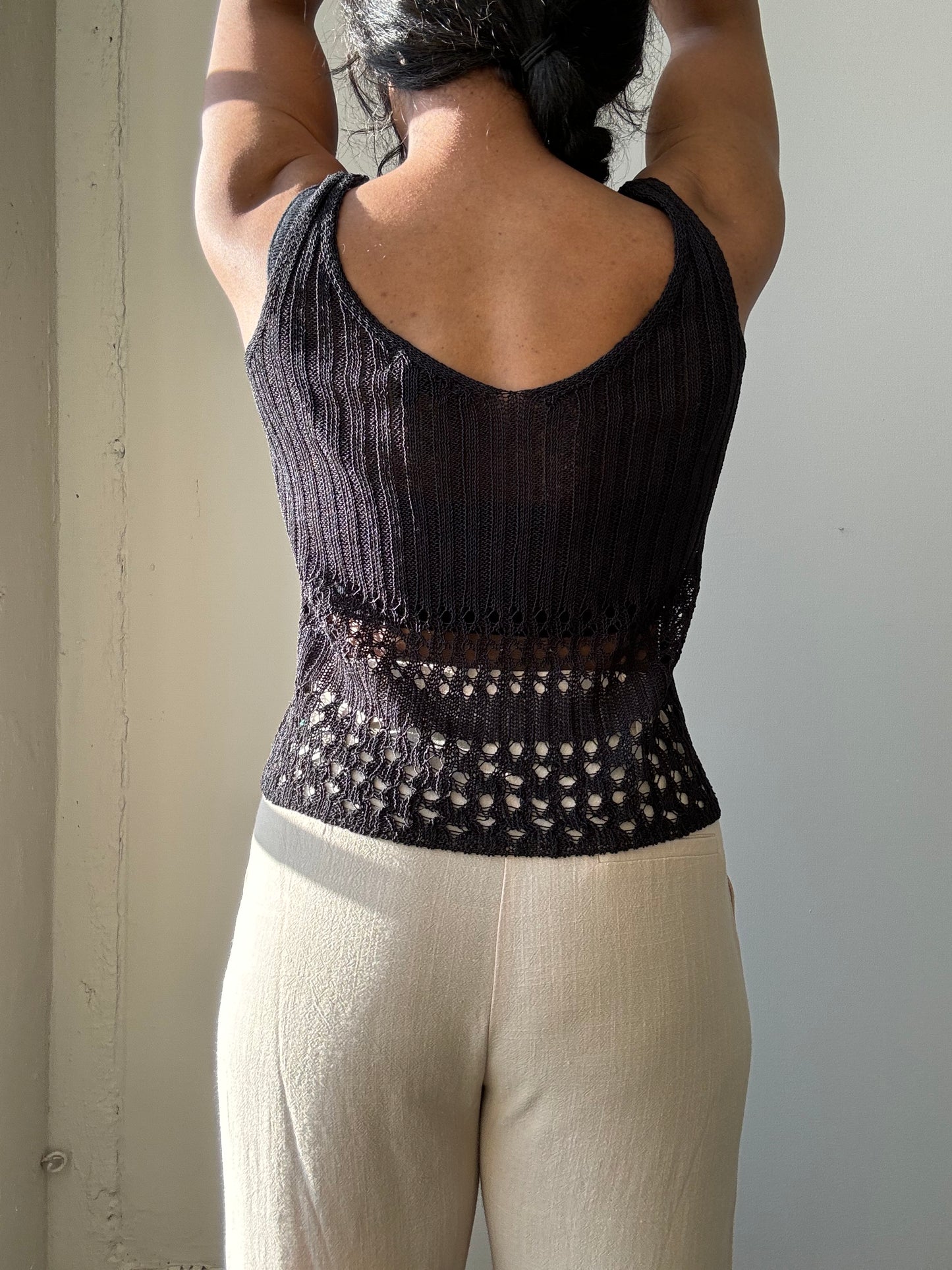 Perry Crochet Knit Tank Top In Black