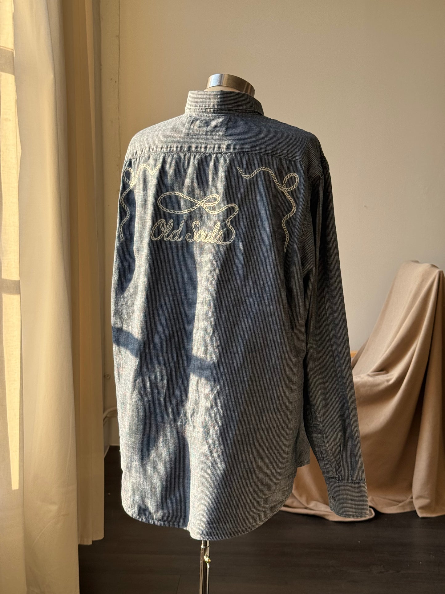 Jaxson Handcrafted Embroidered Old Souls Button Down In Deep Navy