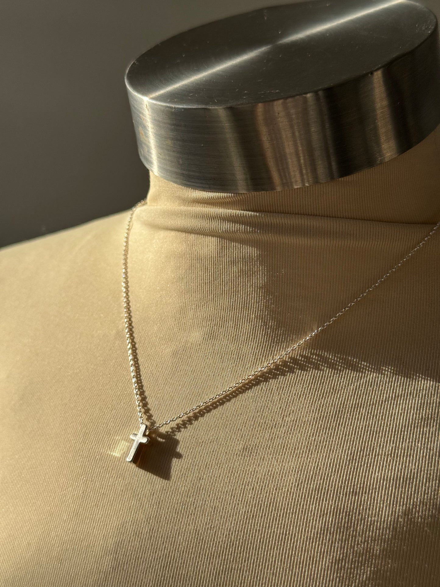 April Mini Cross Necklace in Silver