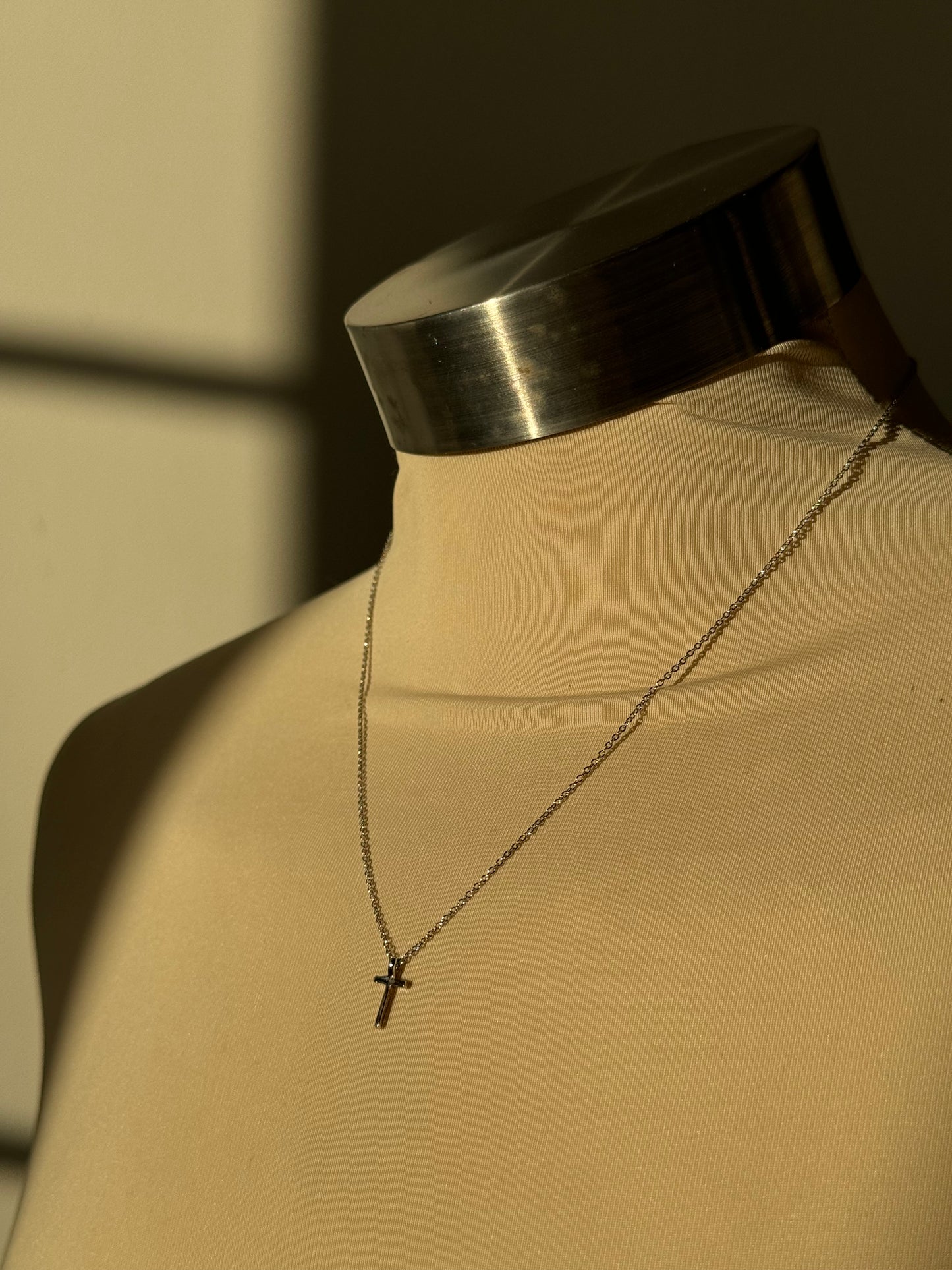 Able White Gold Dipped Mini Cross Necklace In Silver