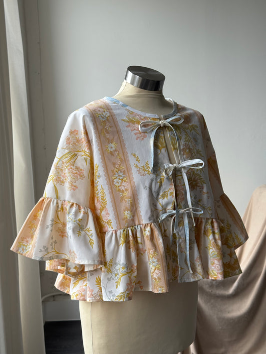 Joycie Vintage Cotton Handcrafted Ruffle Top In Melon (2nd)