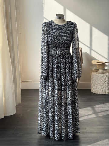 Melissa Floral Belted Maxi Dress In Black
