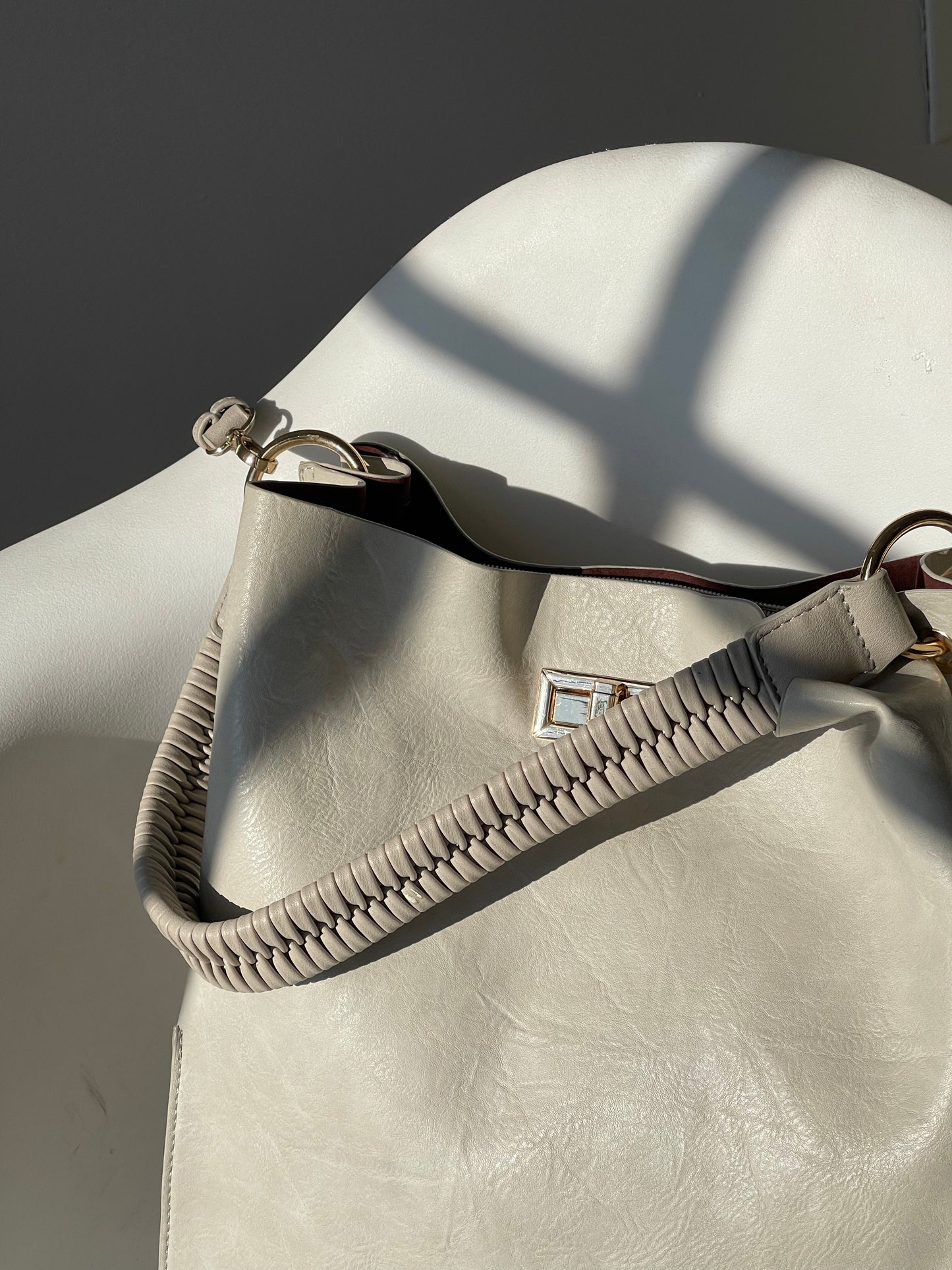 Perry Woven handle Utility Vegan Leather Tote Bag In Stone