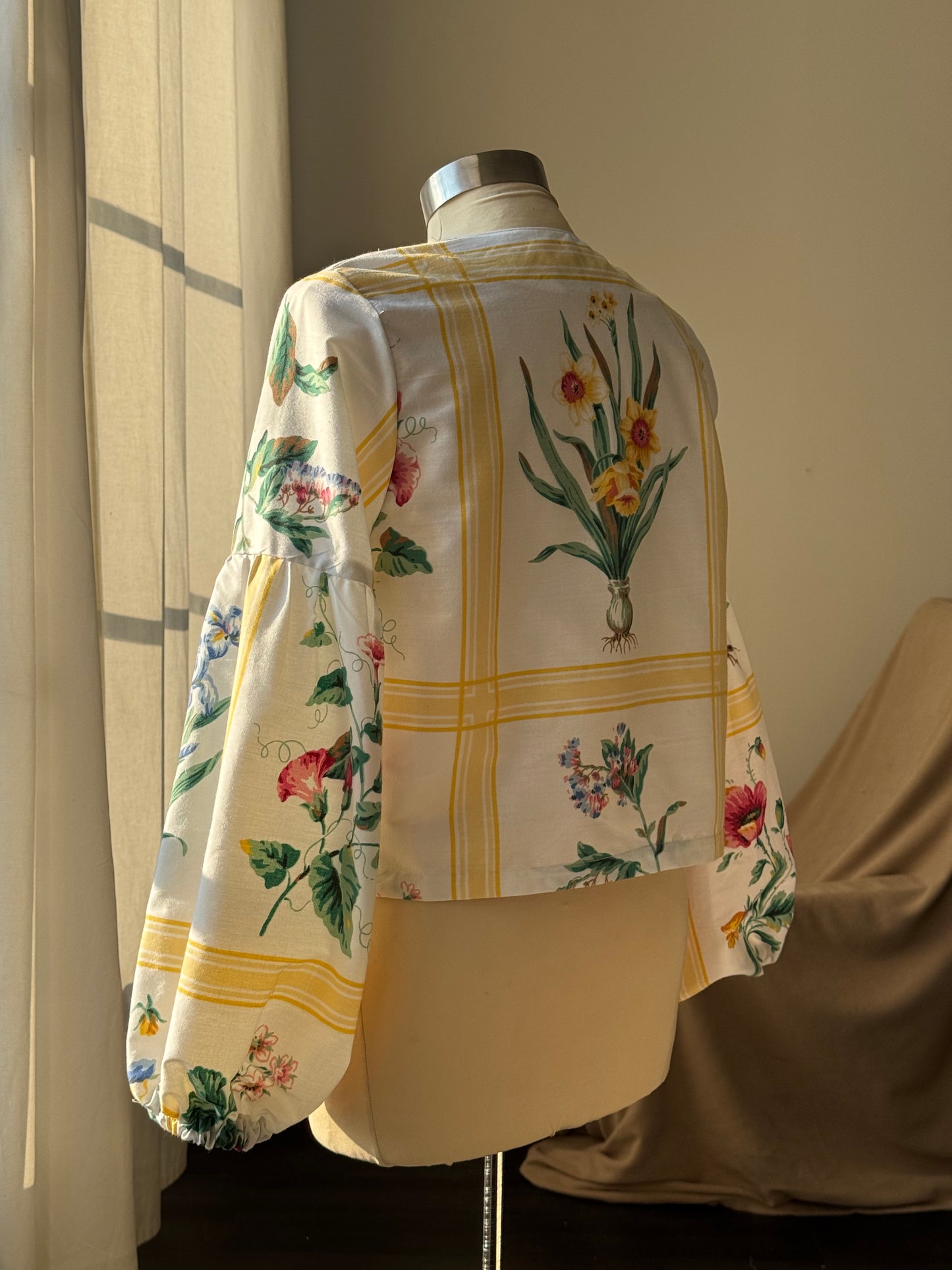 Brenda Faye Handcrafted Vintage Lantern Sleeve Tie Front Top