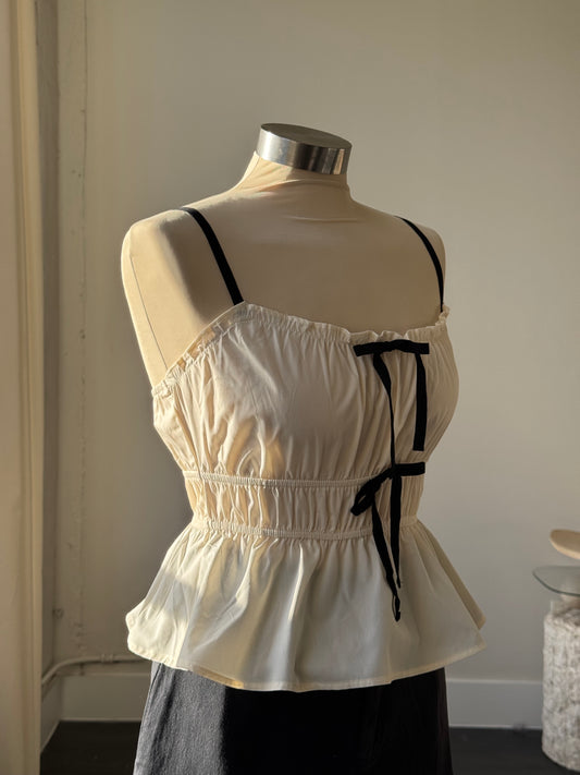Patricia Cotton Rouged Ruffled Top In Cream