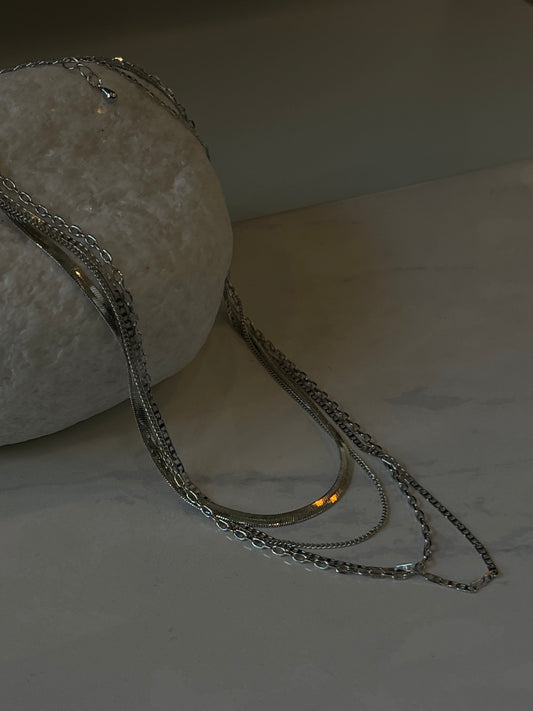 Morgan Multi Link Snake Chain Layered NecklaceIn Silver
