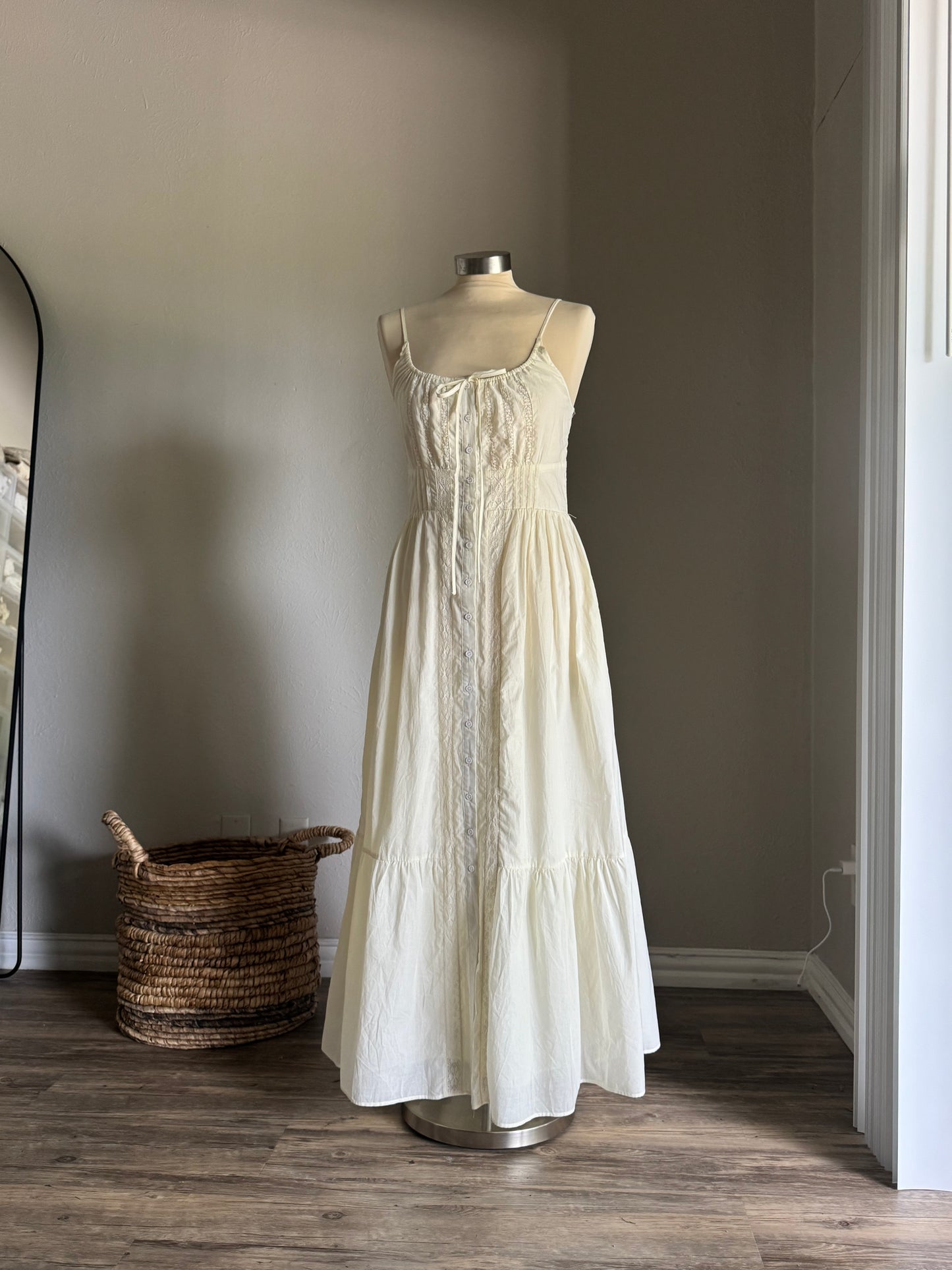 Patricia Cotton Button Front Maxi Dress In Butter