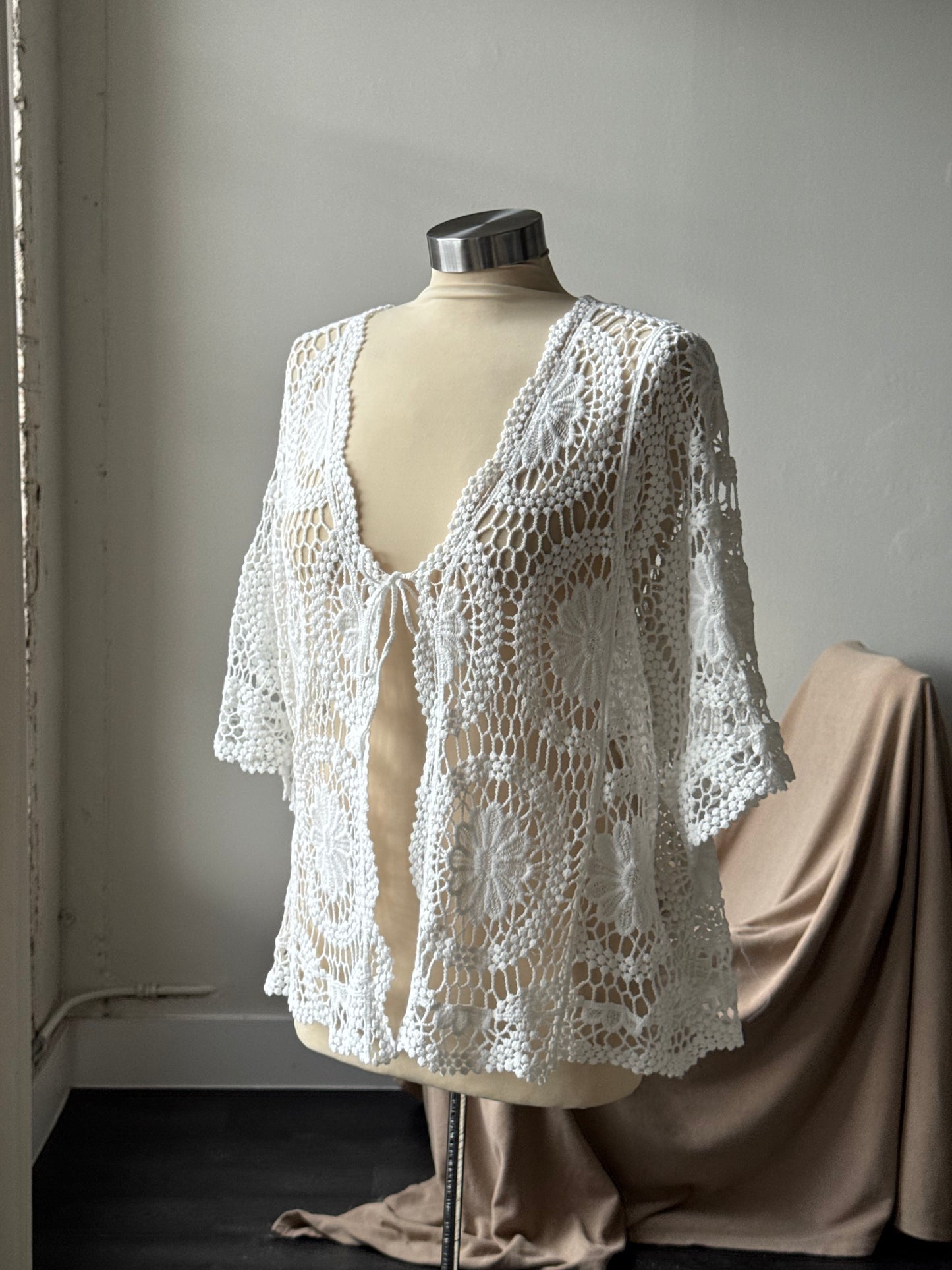 Marcella Cotton Crochet Tie Front Top In White