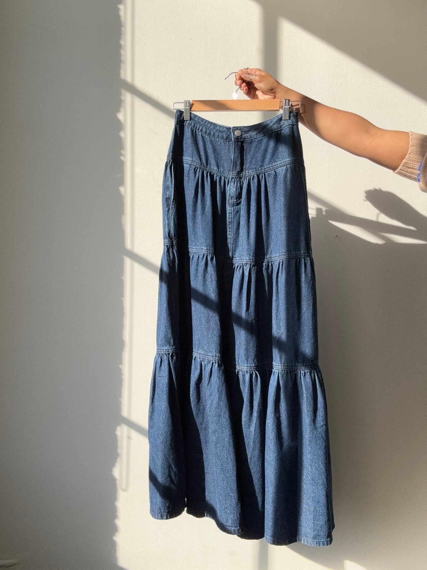 Bonte Tiered Hidden Pockets Maxi Skirt In Indigo