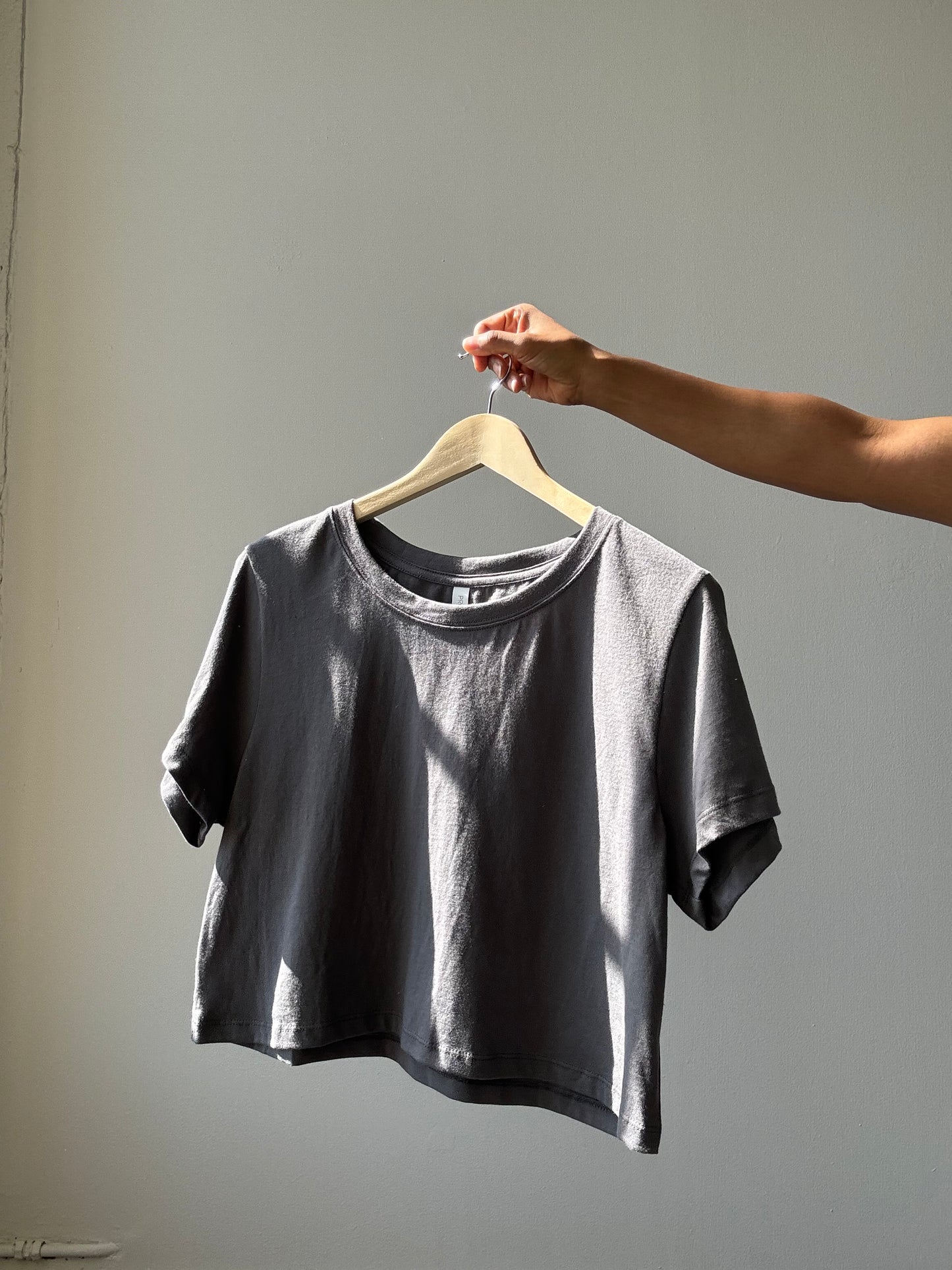 Dylan Classic Cotton Crop Tee In Charcoal