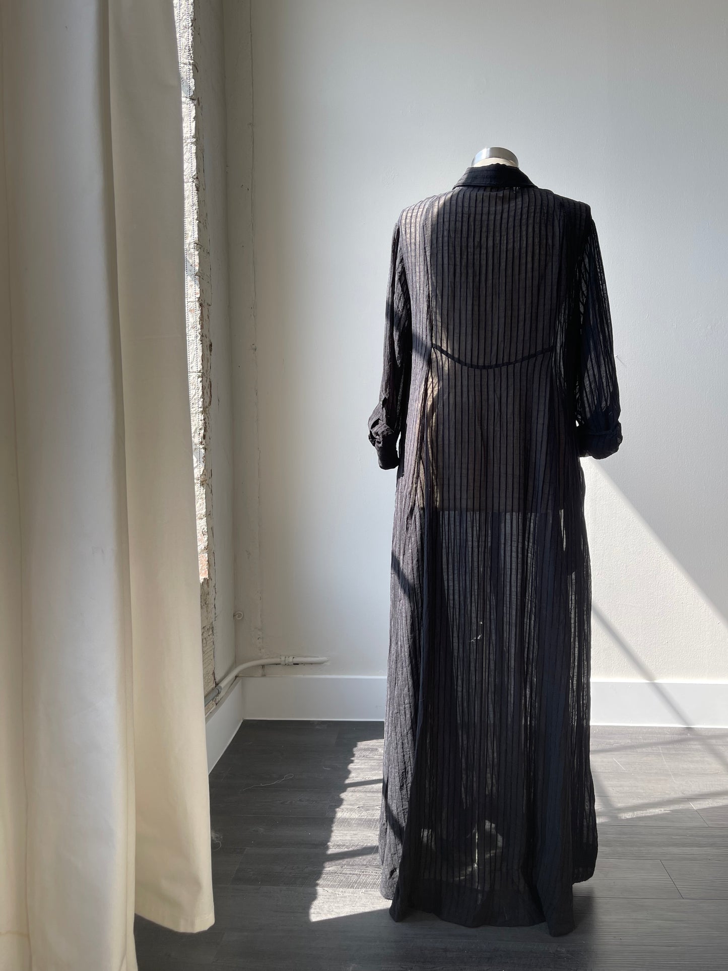 Raven Sheer Button Down Maxi Dress In Black