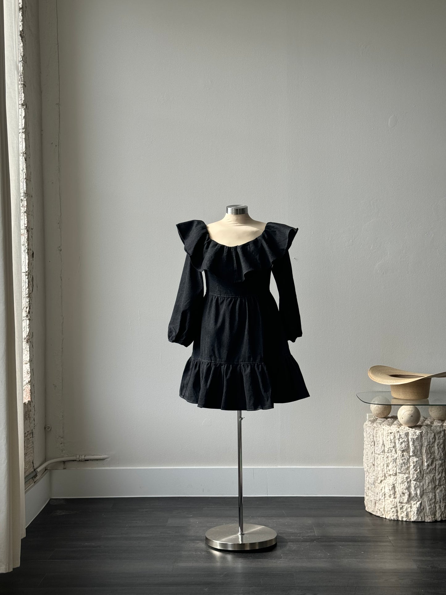 Carmen Cotton On Or Off Shoulder Classic Denim Dress In Vintage Black