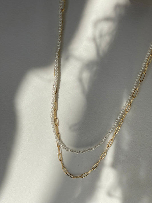 Holly Pearl Layered Link Chain Necklace In Gold