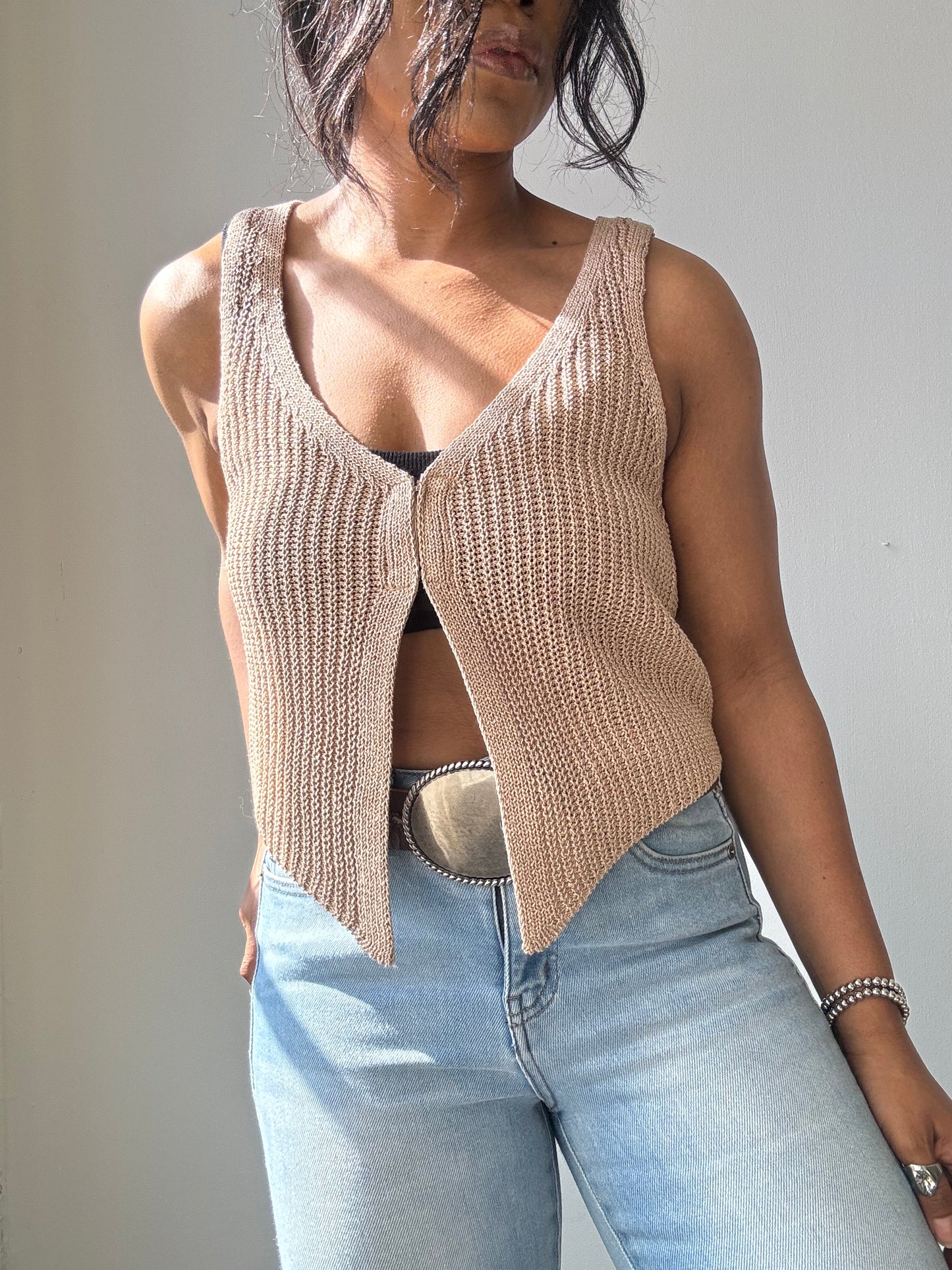 Kayla Crochet Knit Vest In Natural