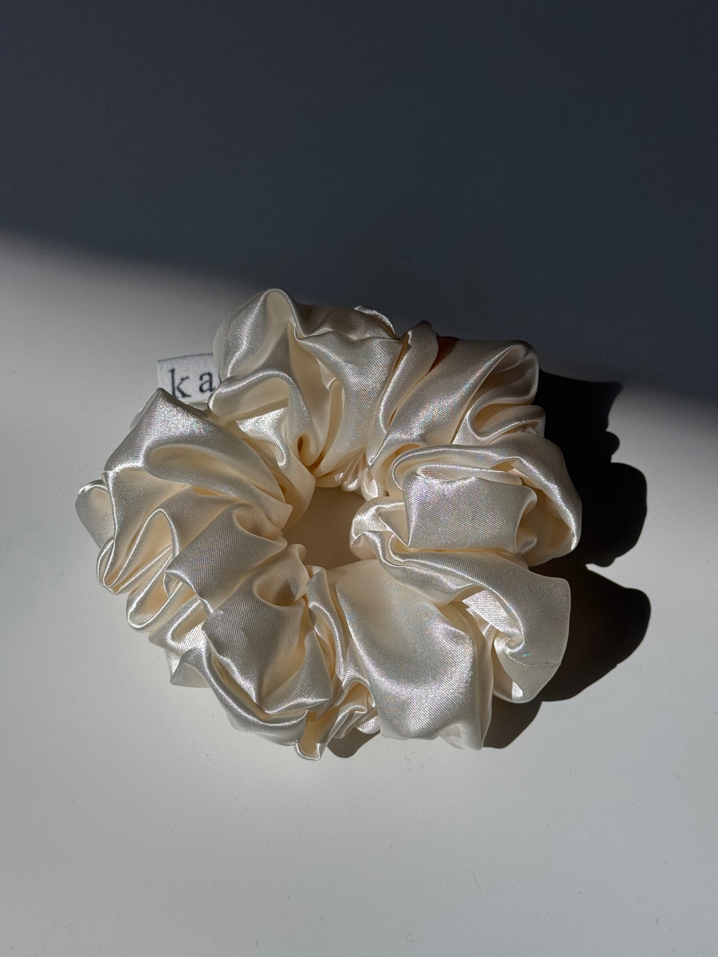Judy Handcrafted Texas Sized Satin Scrunchie In Champagne