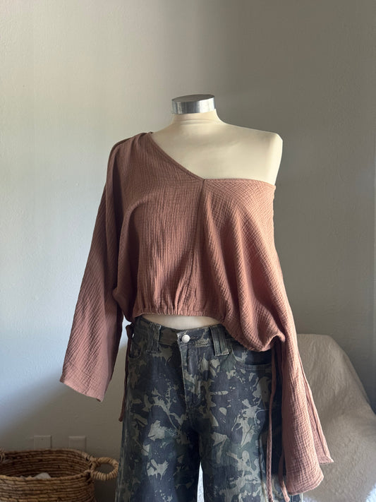 Marsha Cotton Gauze Cropped Kimono Style Top In Tiramisu