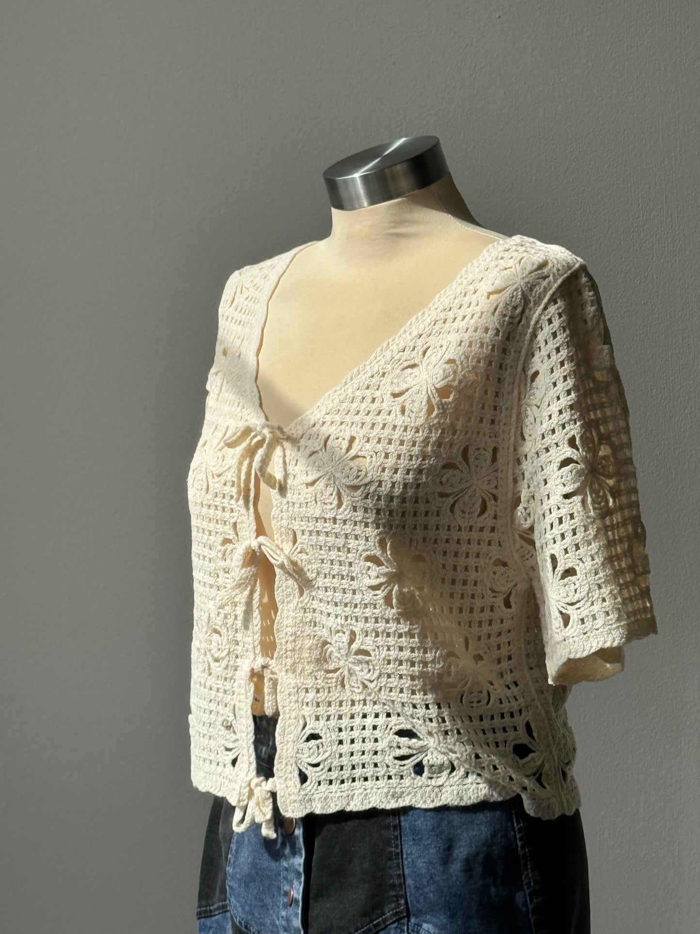 Joyce Open Front Tie Crochet Crop Top