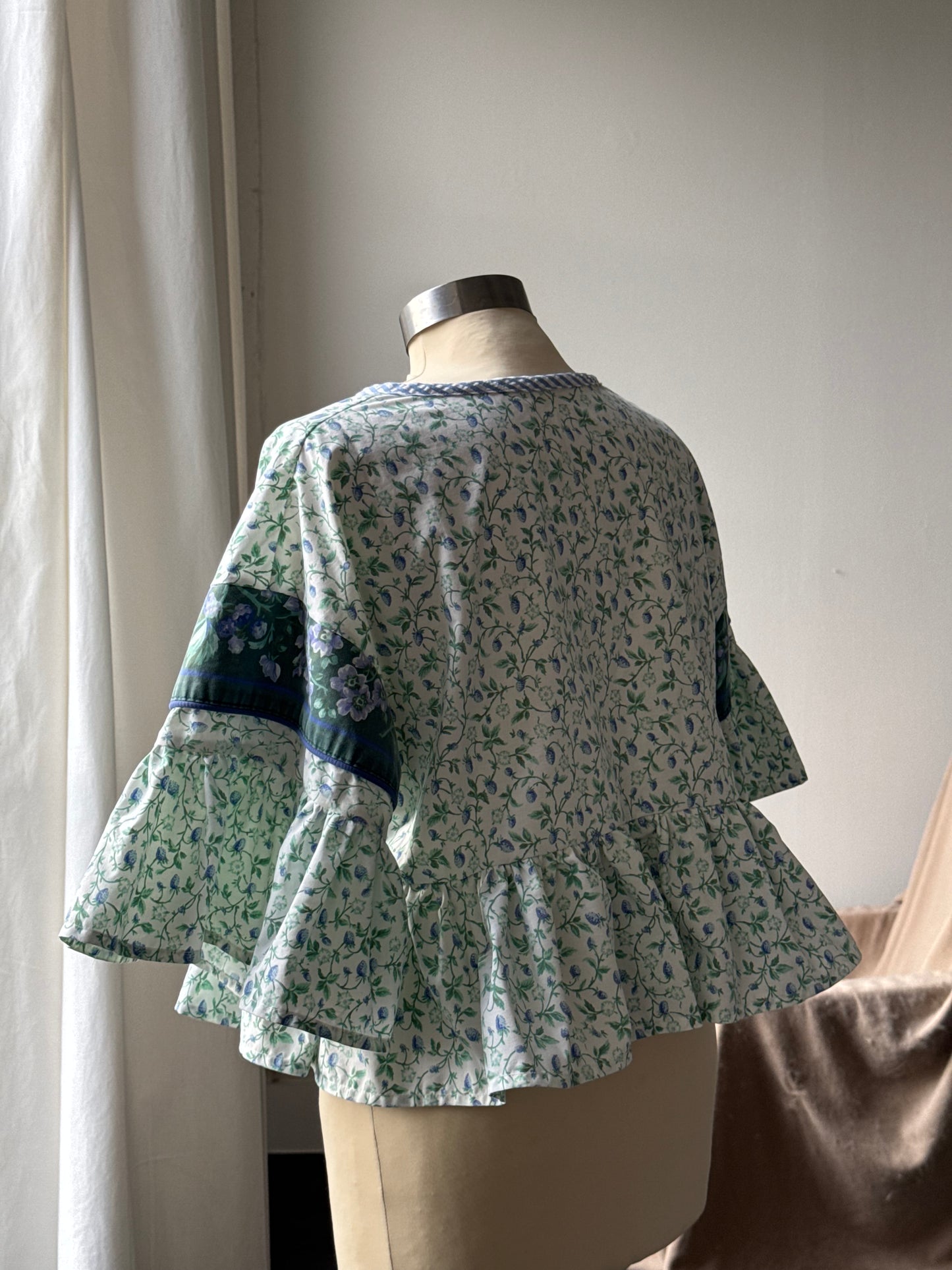 July Vintage Cotton Handmade Ruffle Top Berry Green