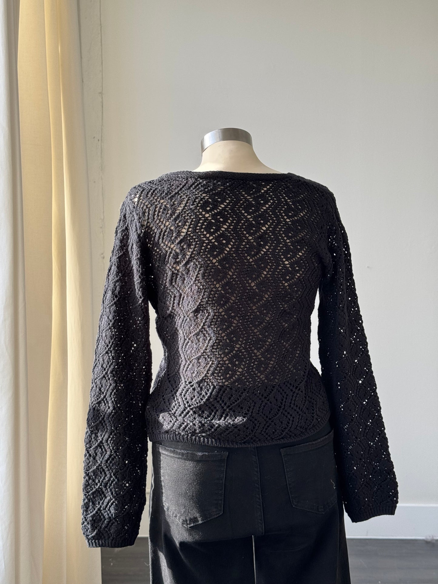 Brooks Crochet Tie Front Top In Black