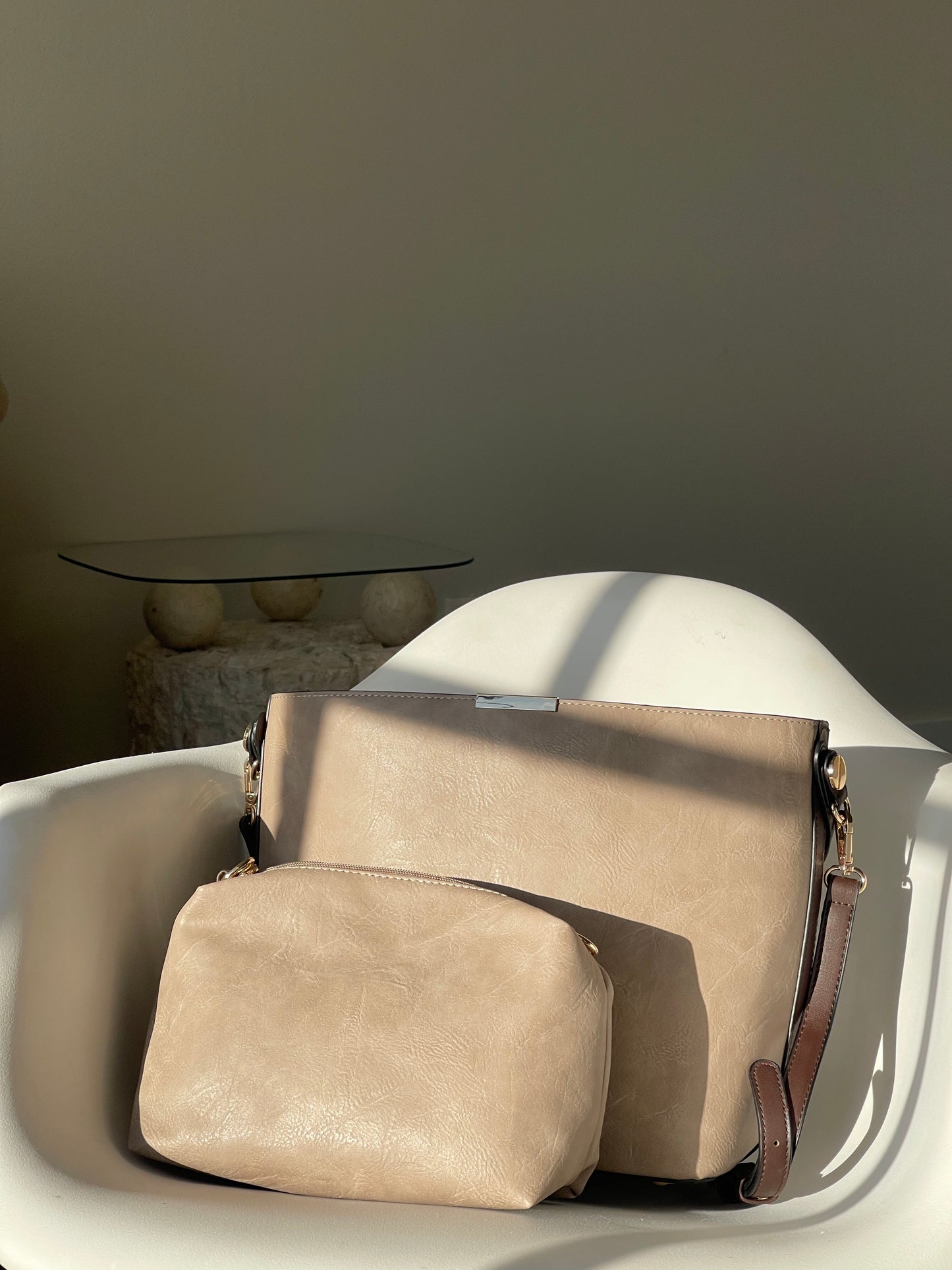 Bryan Utility Crossbody Vegan Leather Bag In Stone