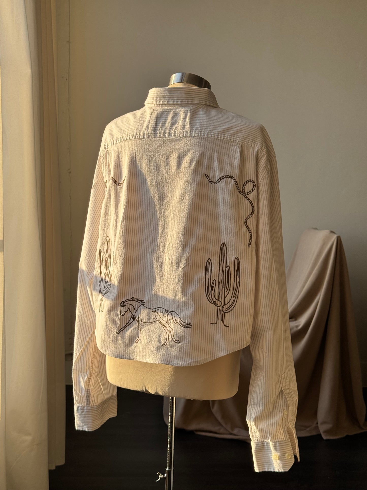 Judy Handcrafted Cropped StripedButton Down Long Sleeve