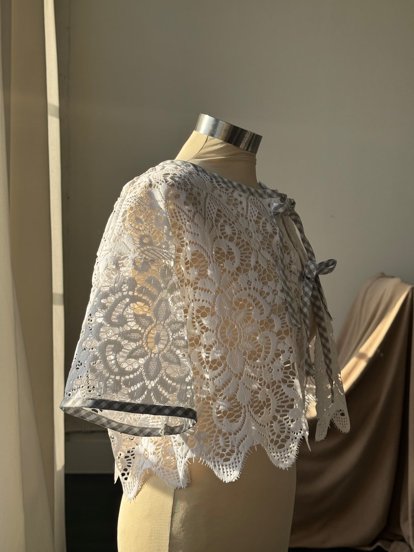 Velma Handcrafted Vintage Lace Wave Tie Top In White