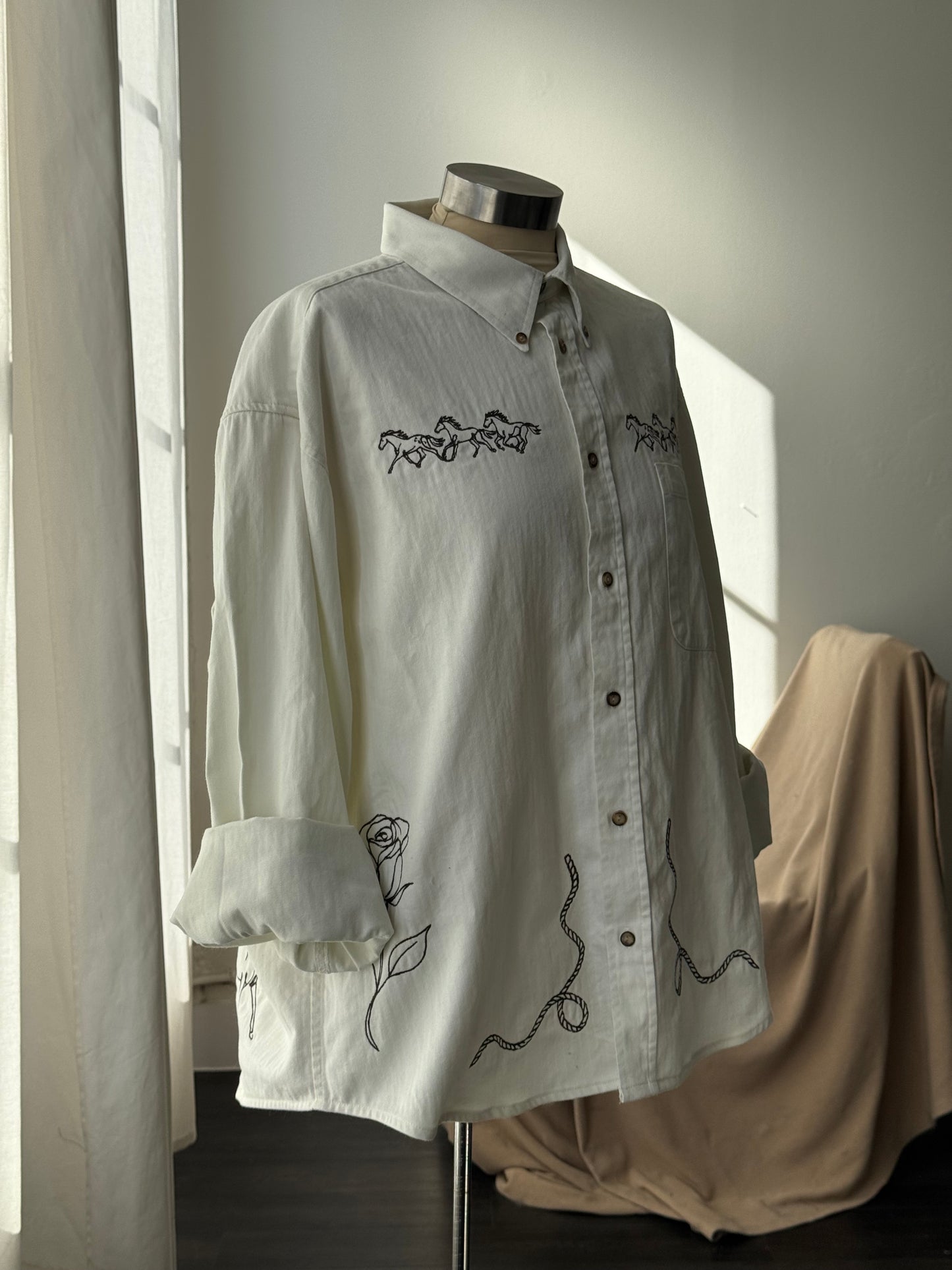Jaxson Handcrafted Embroidered Shacket In Wild Horse