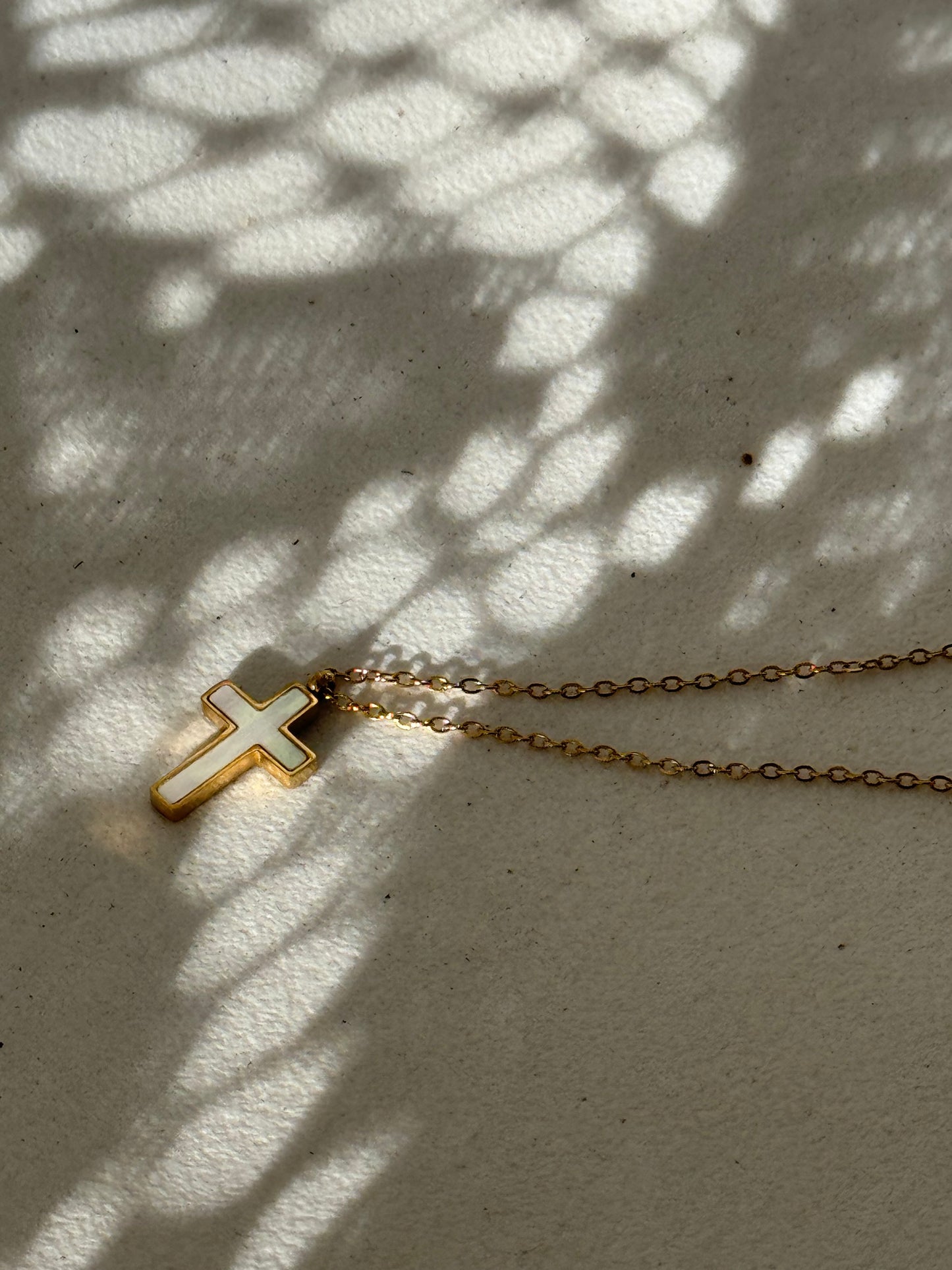 Oliver Mother Of Pearl 18k Stainless Steel Waterproof Cross Necklace In Gold