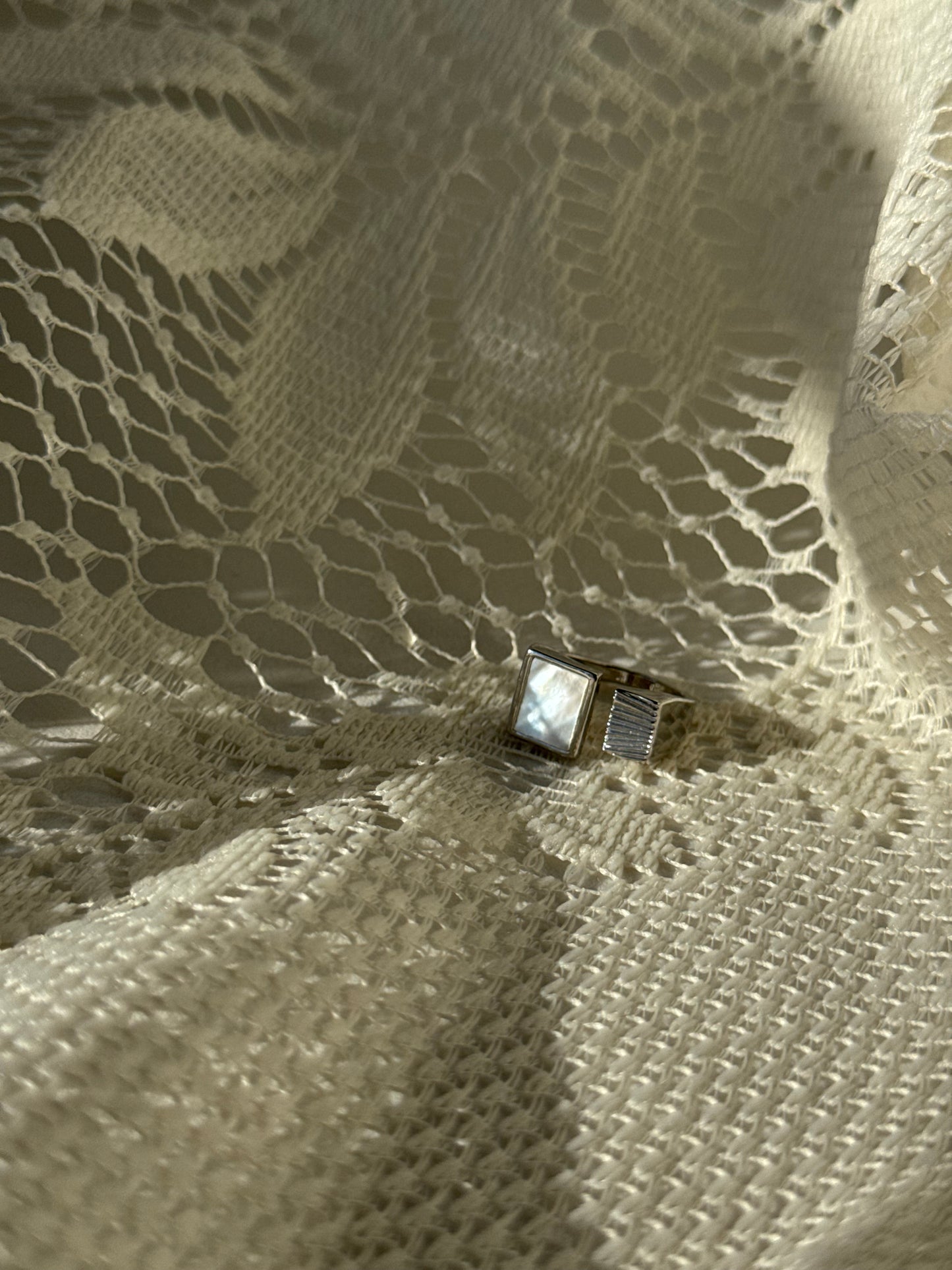 Daniella Mother Of Pearl Cuff Ring In Ivory Silver