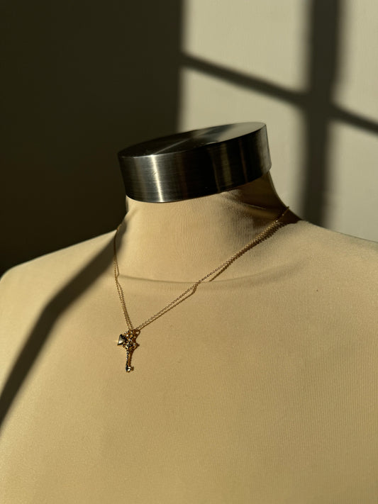 Bell Gold Dipped Key Charm & Heart Necklace