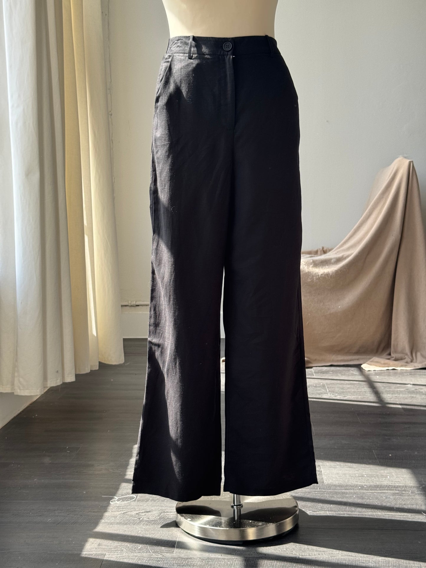 Sophie Cotton & Linen Relaxed Pants In Black