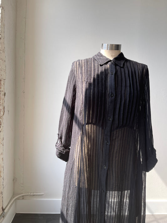 Raven Sheer Button Down Maxi Dress In Black