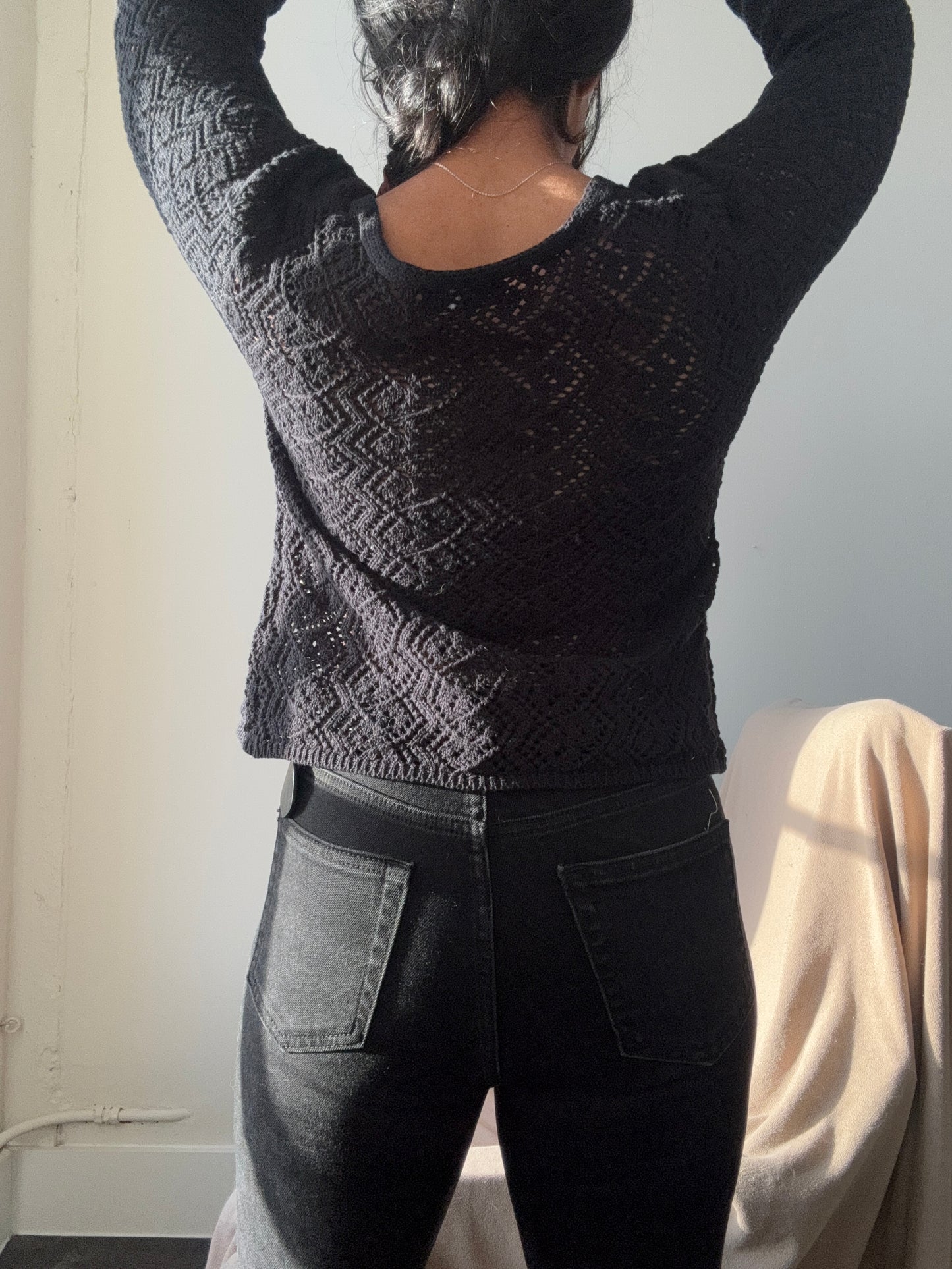Brooks Crochet Tie Front Top In Black