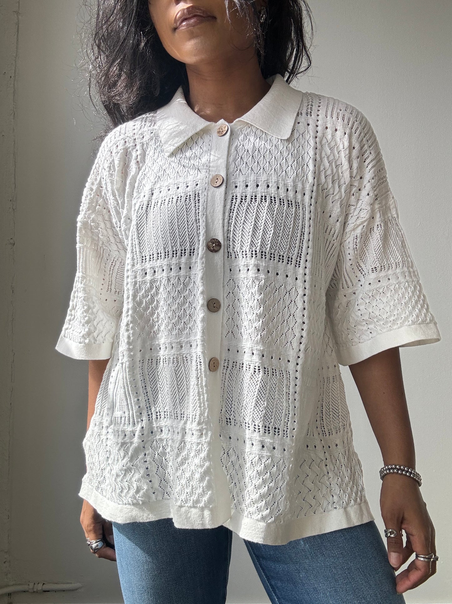 Magnus Cotton Short Sleeve Button Down In White