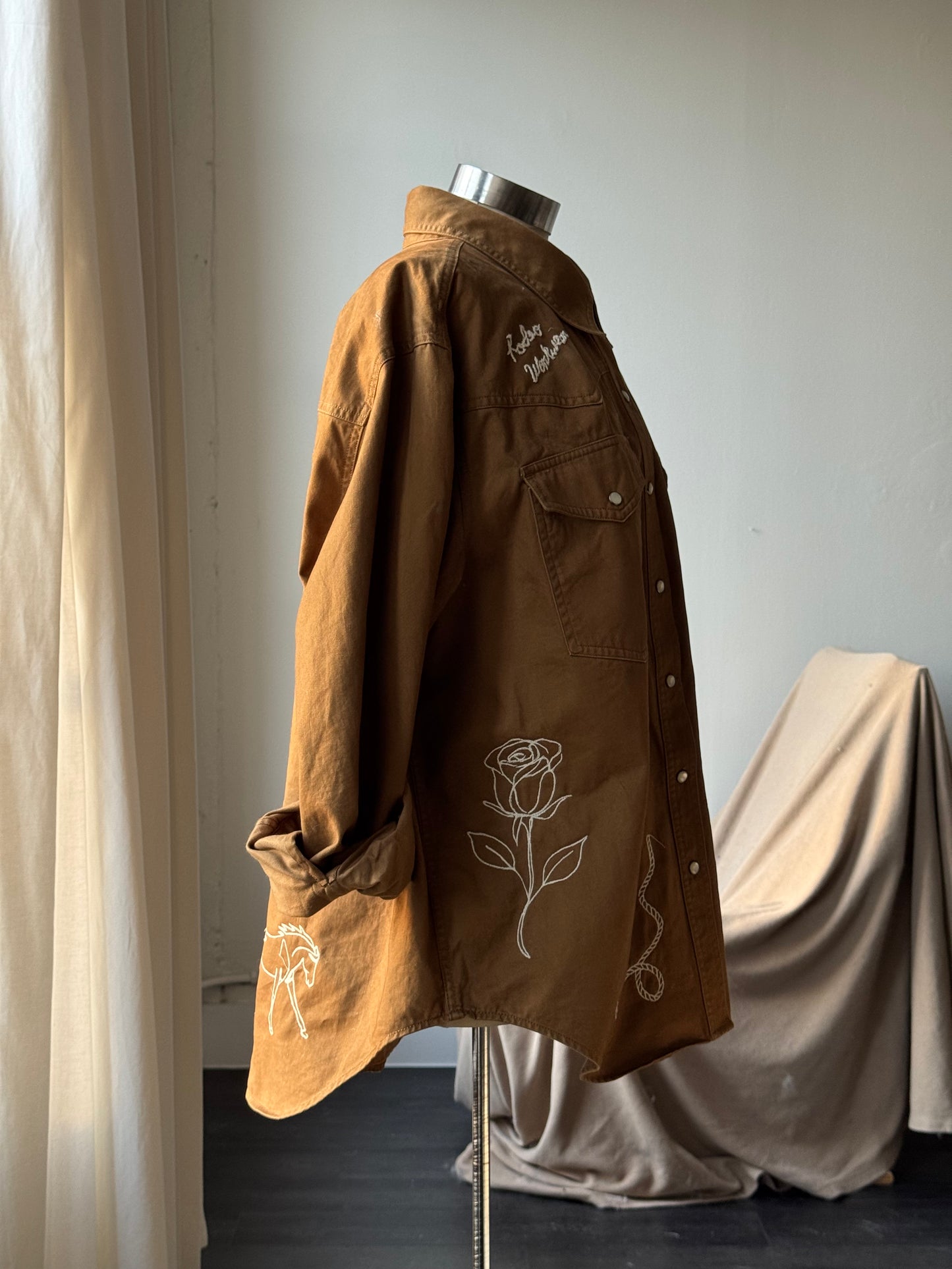 Jaxson Handcrafted Embroidered Rodeo Workwear Shacket In Coffee