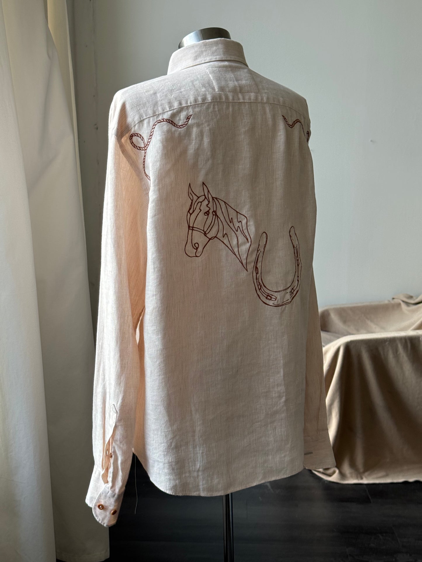 Jaxson Handcrafted Embroidered Button Down In Natural
