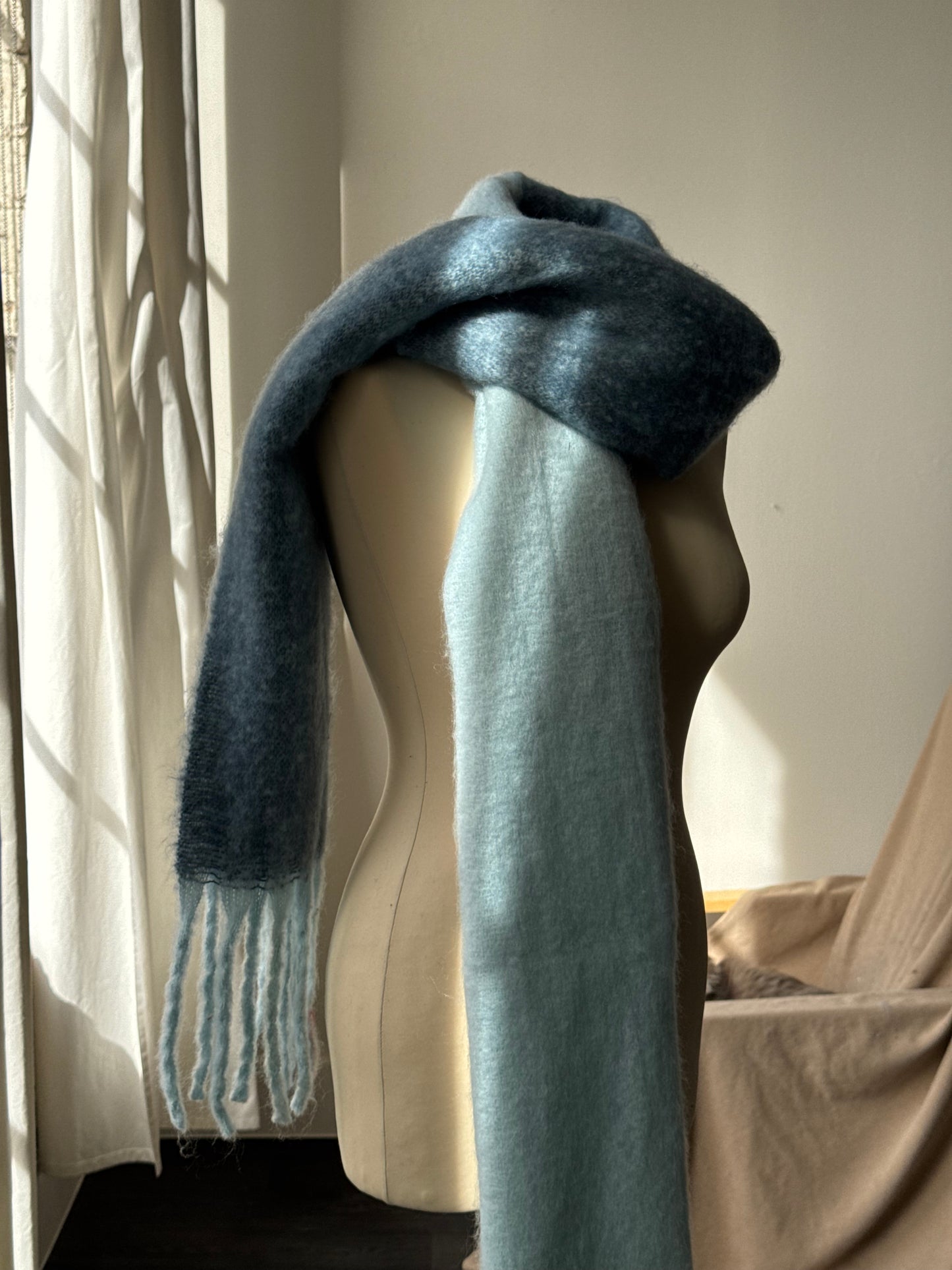 Kylie Ultra Soft Two Tone Fringe Scarf In Ice Blue