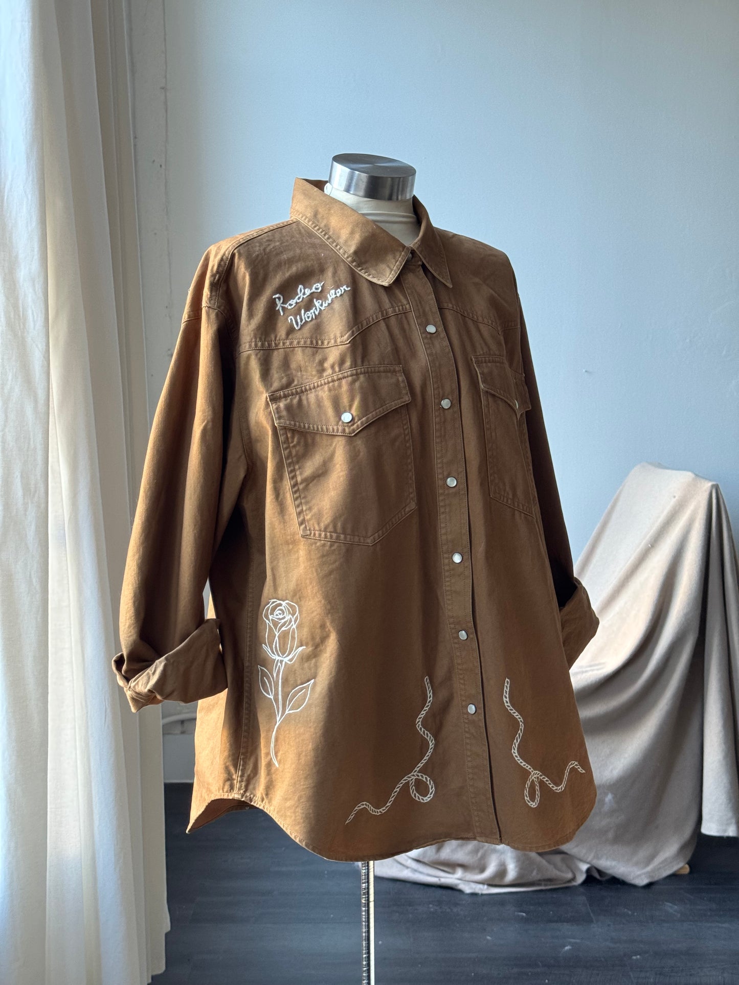 Jaxson Handcrafted Embroidered Rodeo Workwear Shacket In Coffee