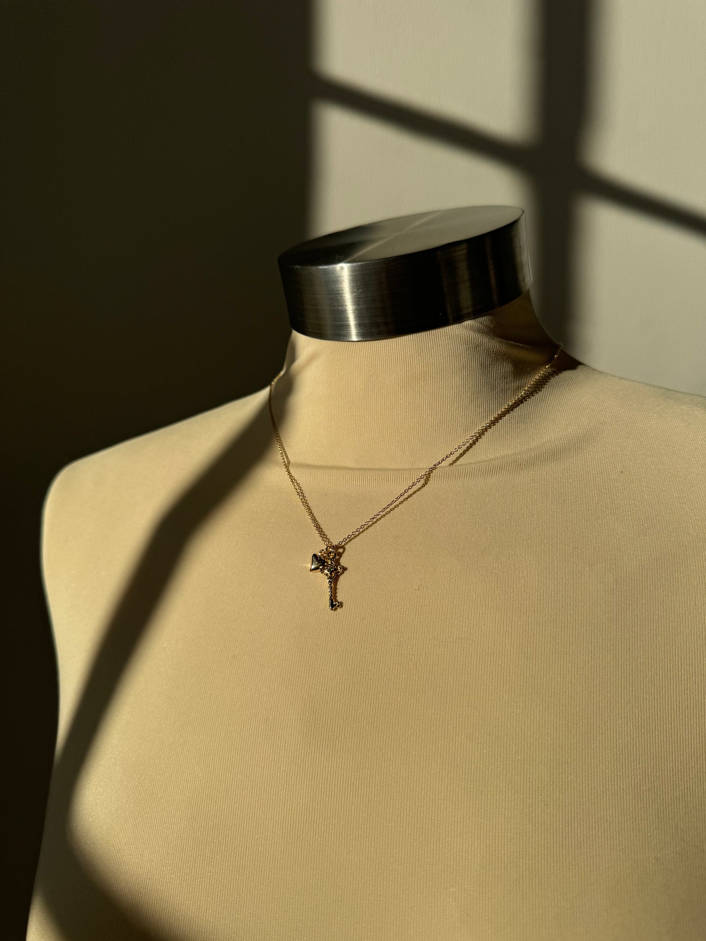 Bell Gold Dipped Key Charm & Heart Necklace