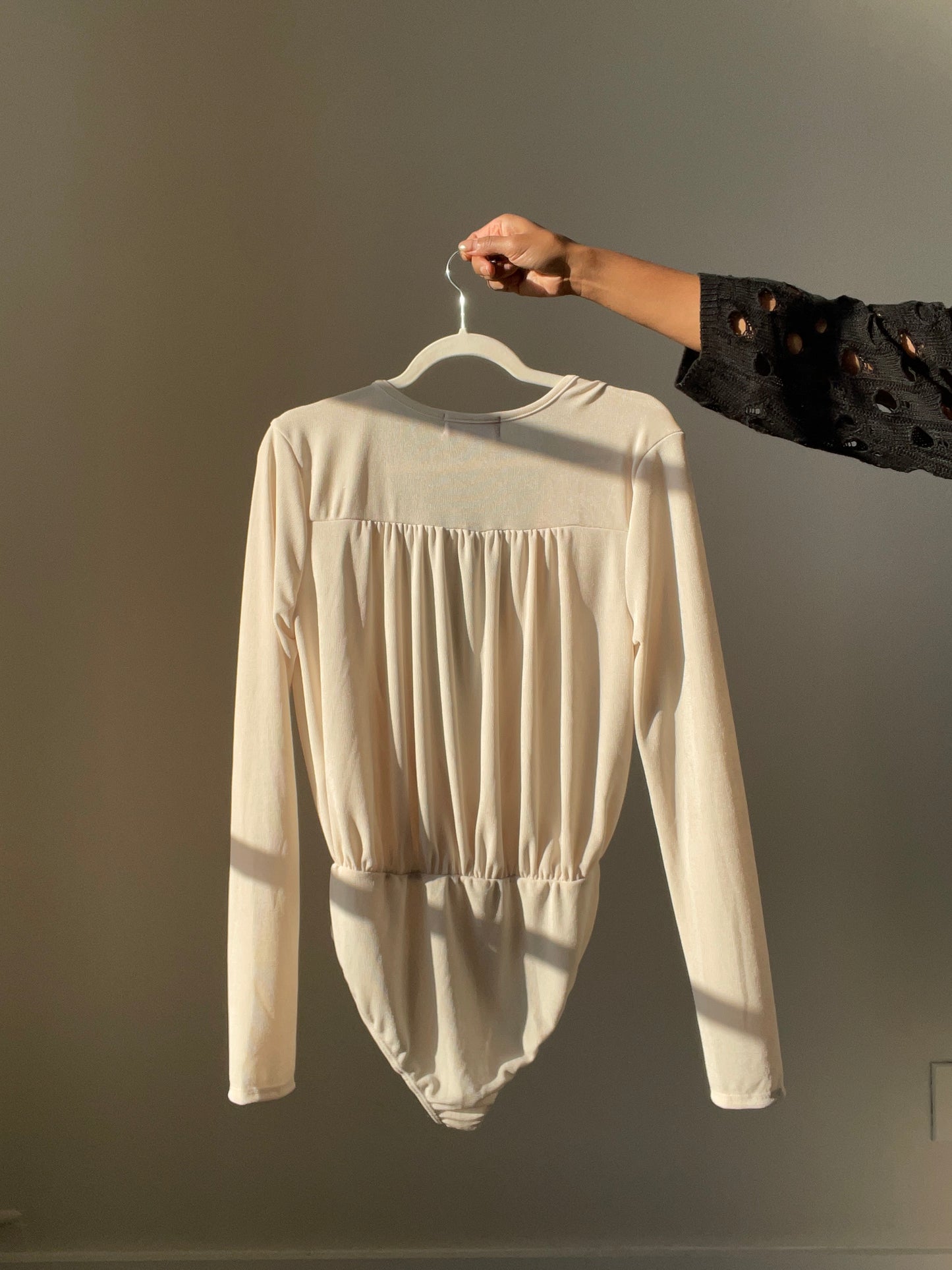 Carmen Kimono Front Long Sleeve Bodysuit In Cream