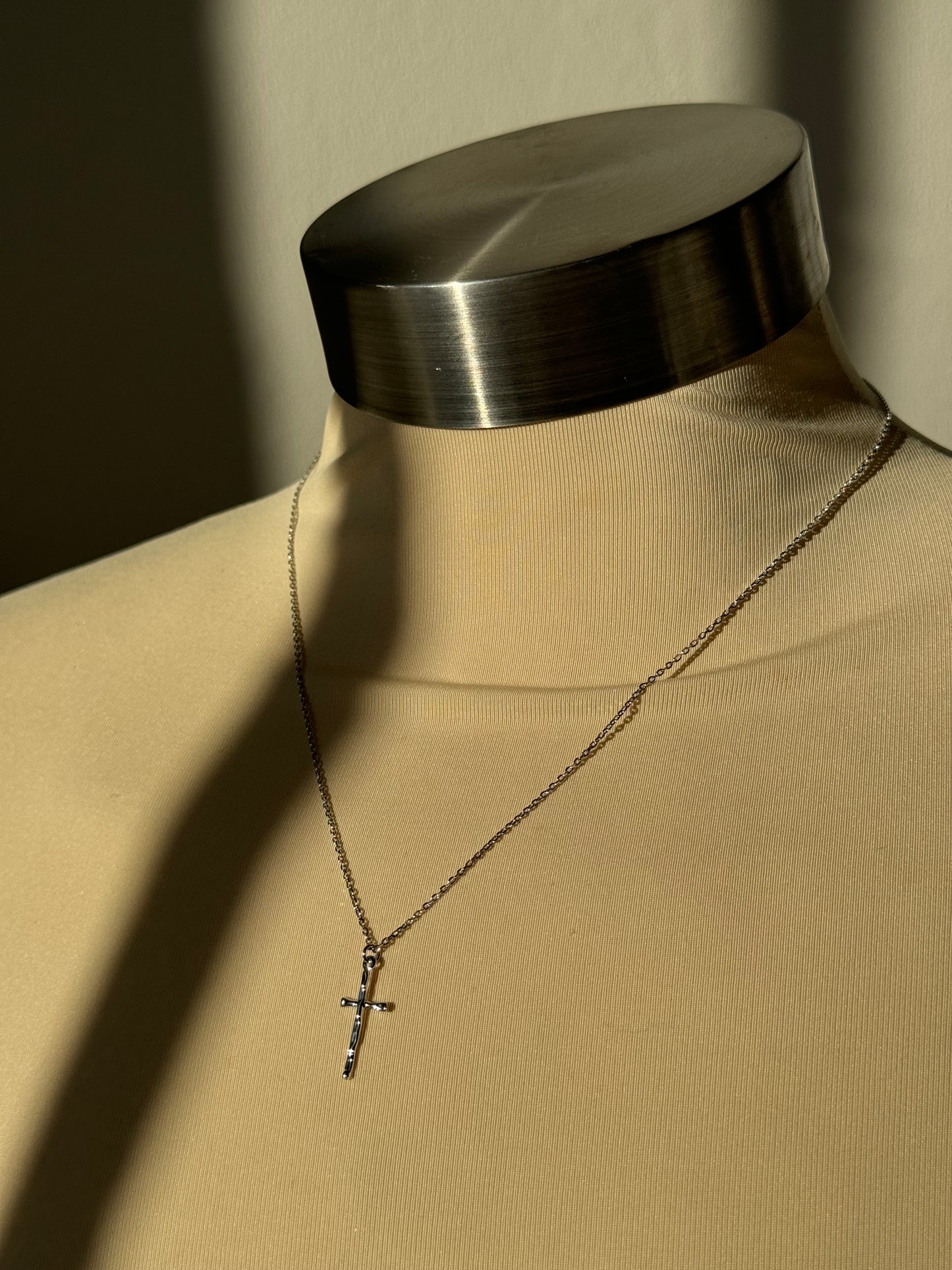 Eden White Gold Dipped Organic Cross Necklace In Silver